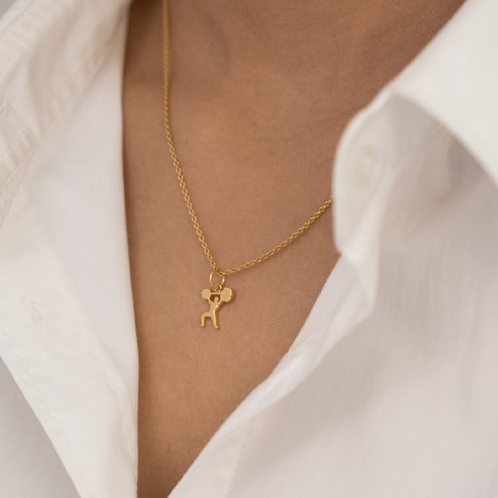 Body Builder Weight-lifting Barbell Necklace, Weight-lifting Pendant, Weightlifter Necklace, Fitness Jewelry