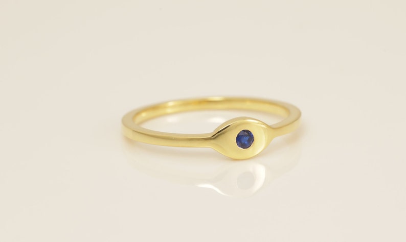 Evil Eye Blue Sapphire Ring, September birthstone Ring, Evil Eye Jewelry Gift for Women, Stacking Ring, Good Luck Ring