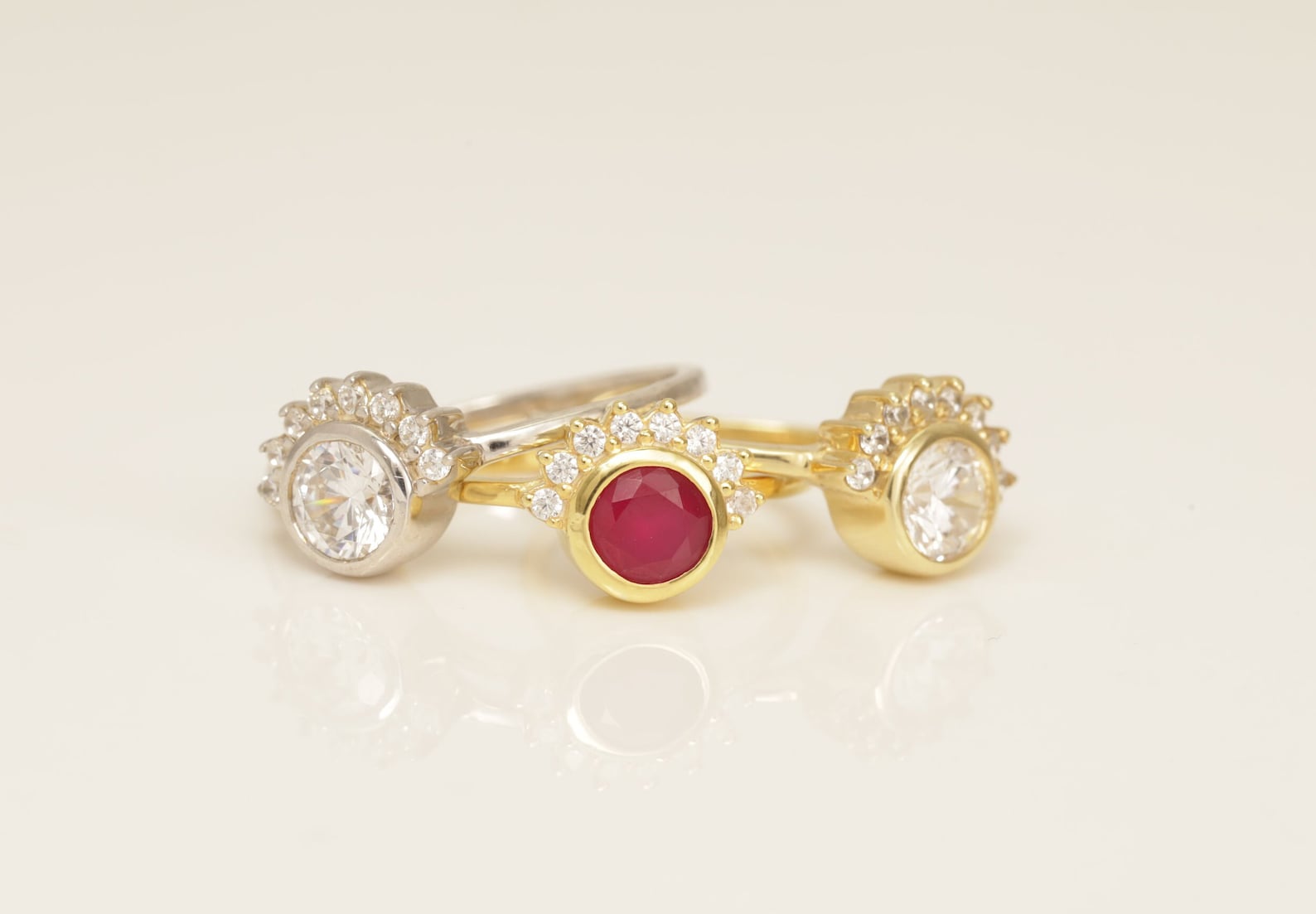 5.0mm Cluster Gemstones Engagement Ring, Bezel Set Solitaire Wedding Ring, Multi Birthstone Ring, Anniversary Ring Gift for Her