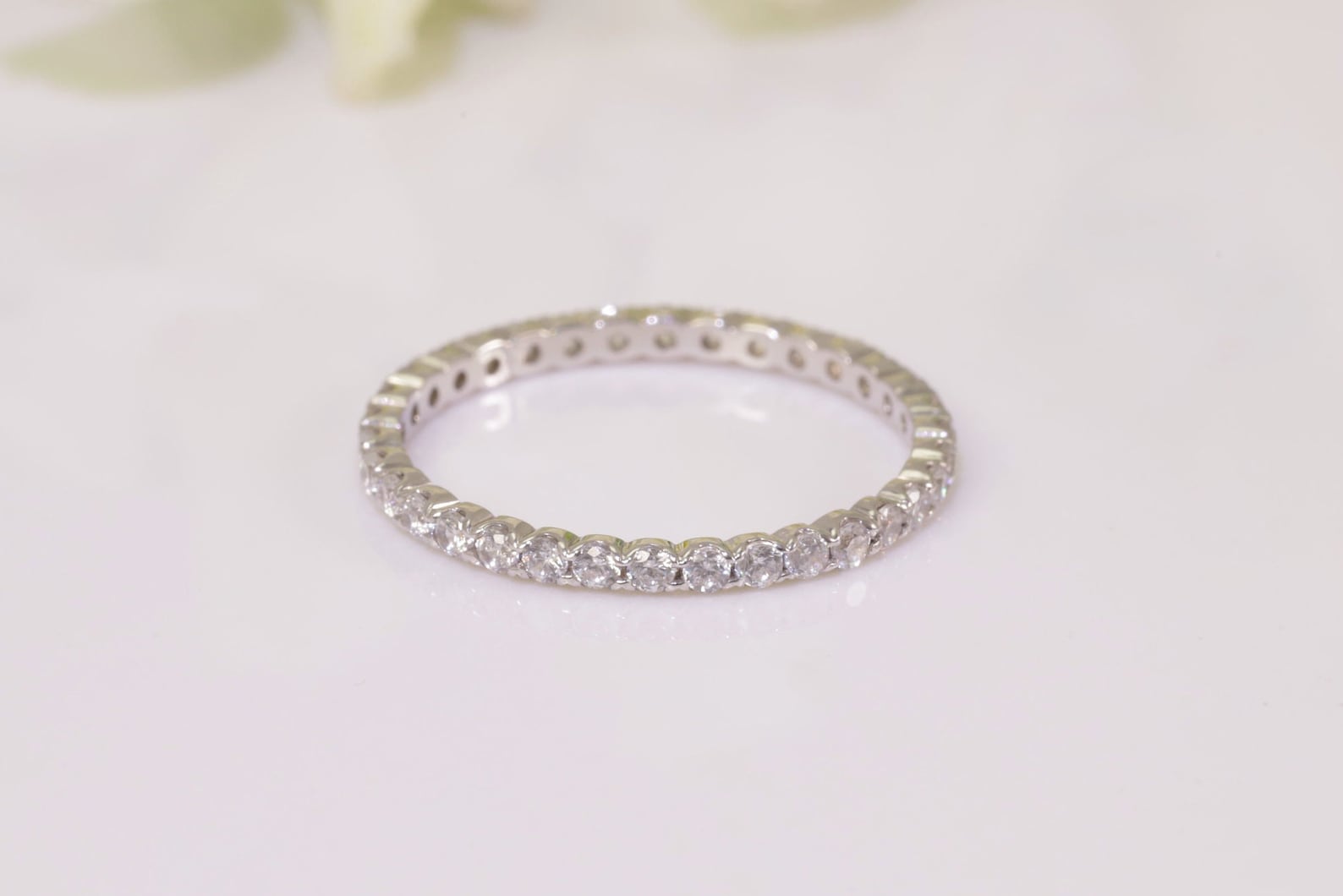 1.5mm Fishtail Moissanite Eternity Ring, Full Eternity Stackable Ring, Fishtail Moissanite Wedding Band, Gift for Women