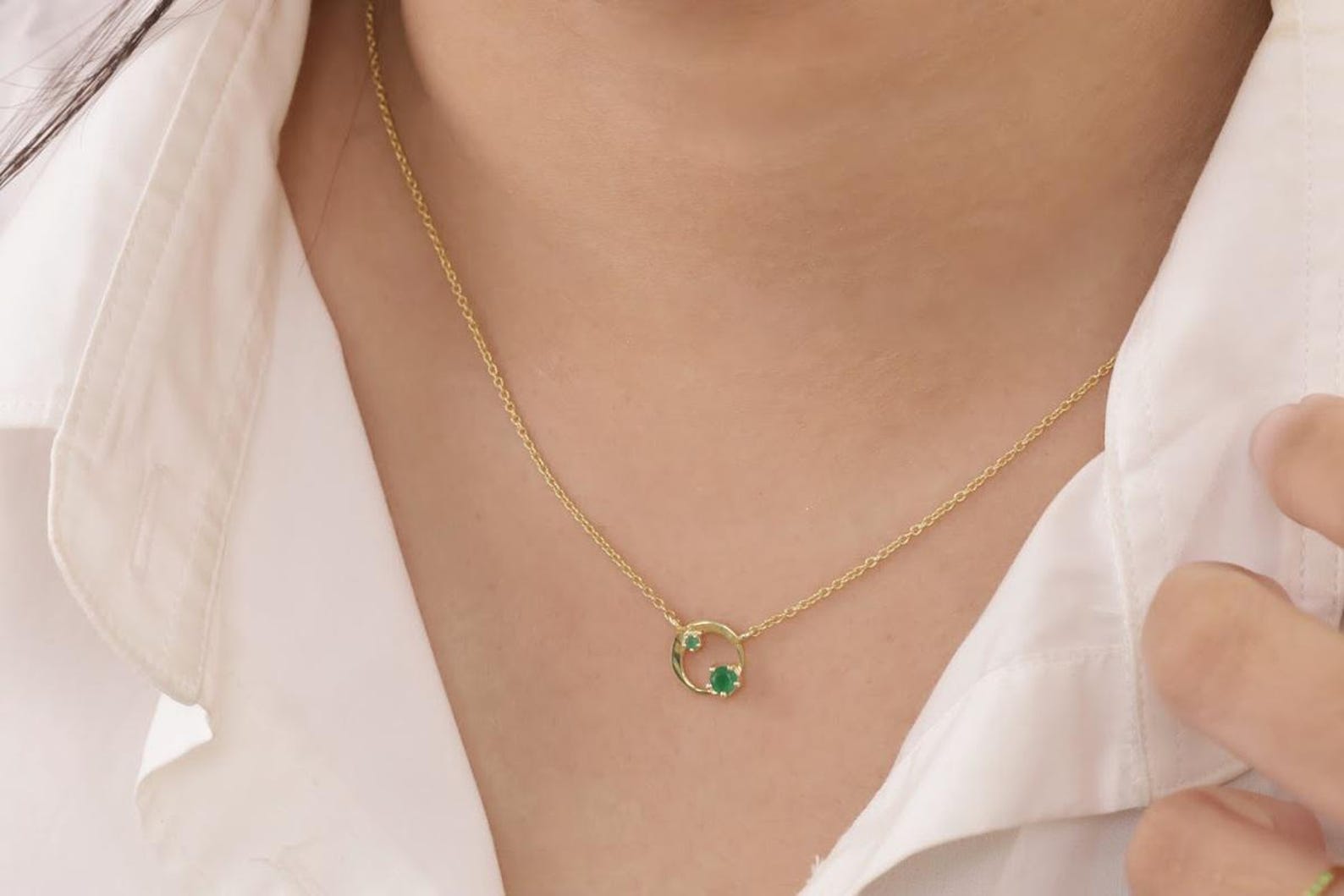 Emerald Karma Circle Necklace, May Birthstone Necklace, Open Circle Karma Necklace, Minimalist Circle Necklace, Layering Necklace