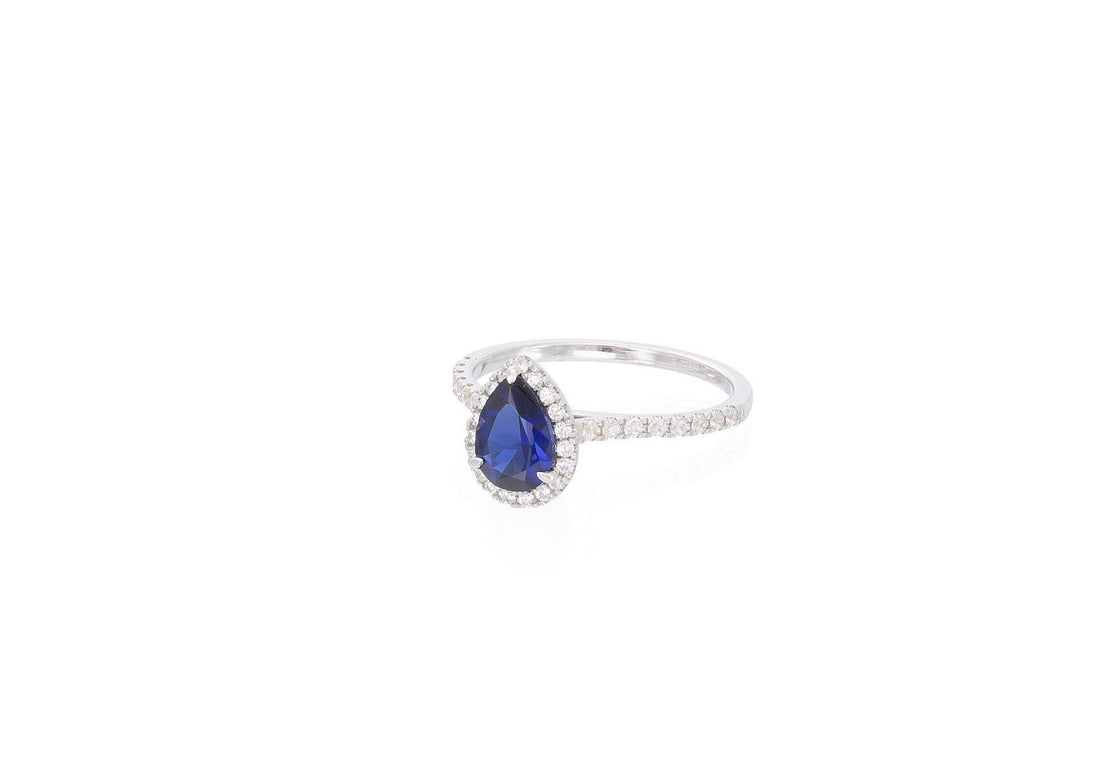 Pear Shaped Blue sapphire Engagement Ring, September Birthstone Ring, Halo Classic Ring, Vintage Blue Anniversary Gift for Women