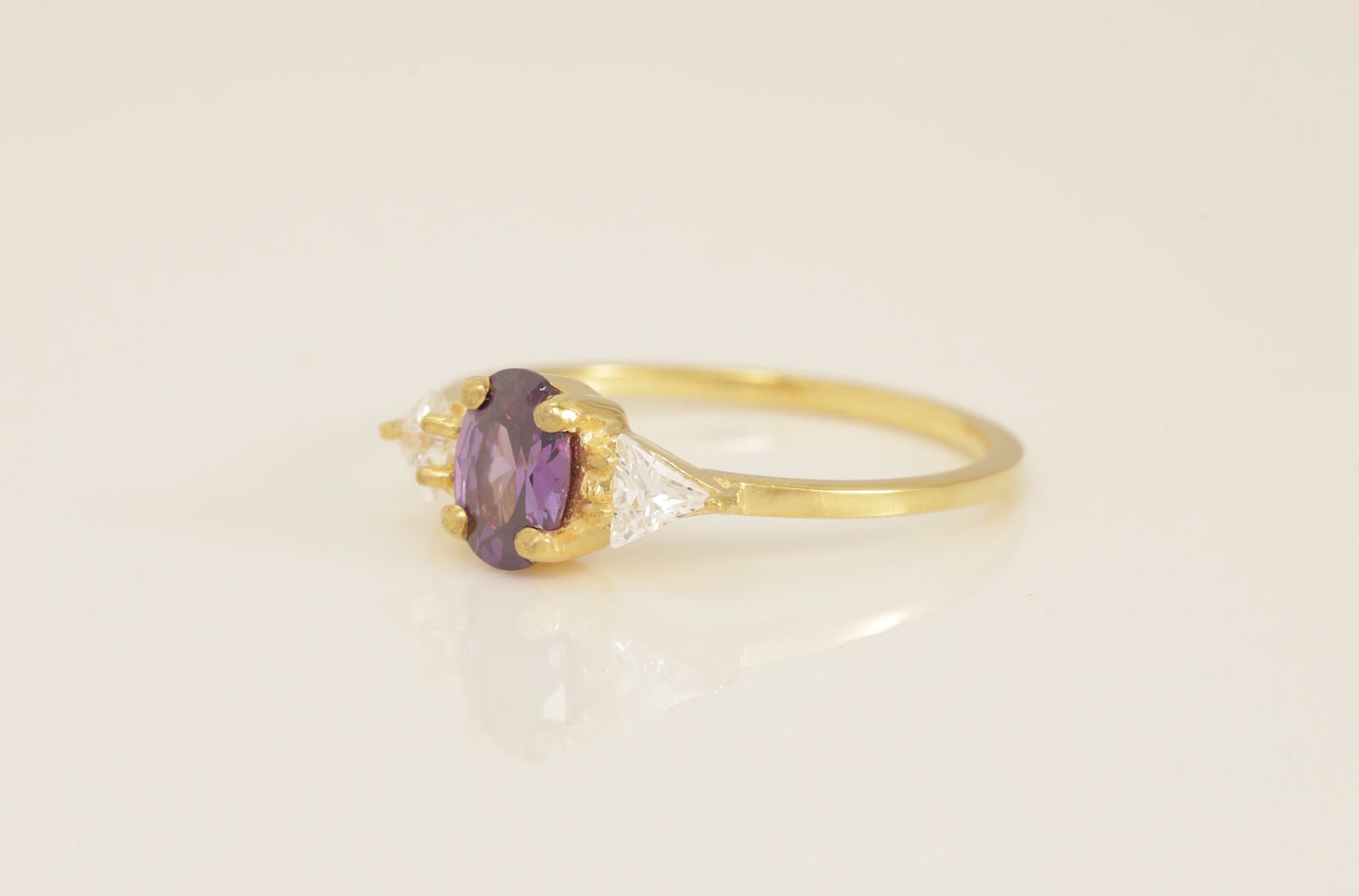 0.50 CT Three Stone Amethyst Engagement Ring, February Birthstone Ring, 3 Stone Unique Women Bridal Promise Ring, Anniversary Gift