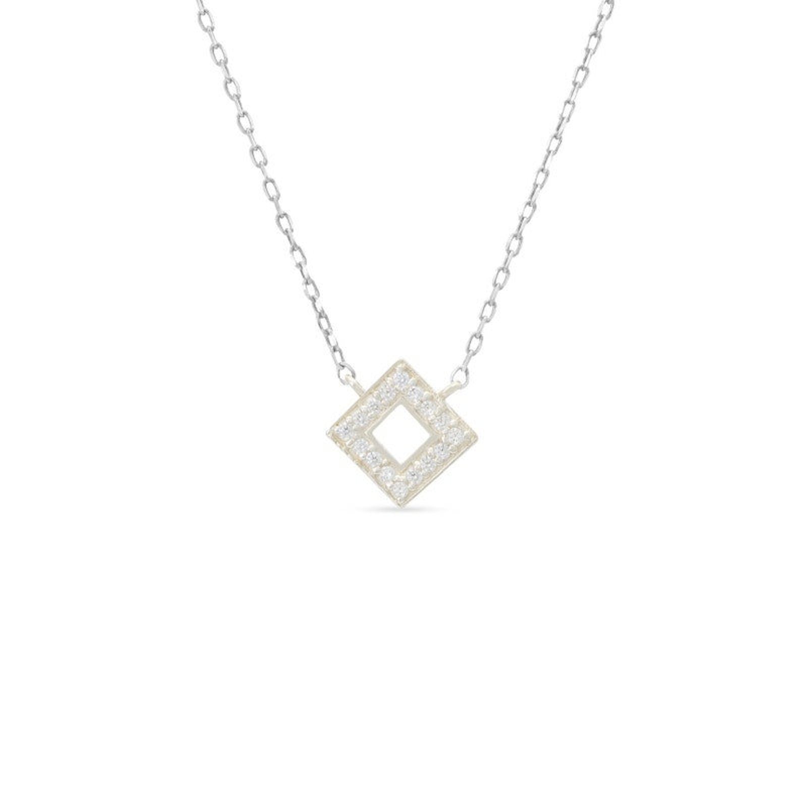 Diamond Open Square Necklace, Square Pedant Necklace Gift for Her, Minimalist Necklace, Geometric Necklace