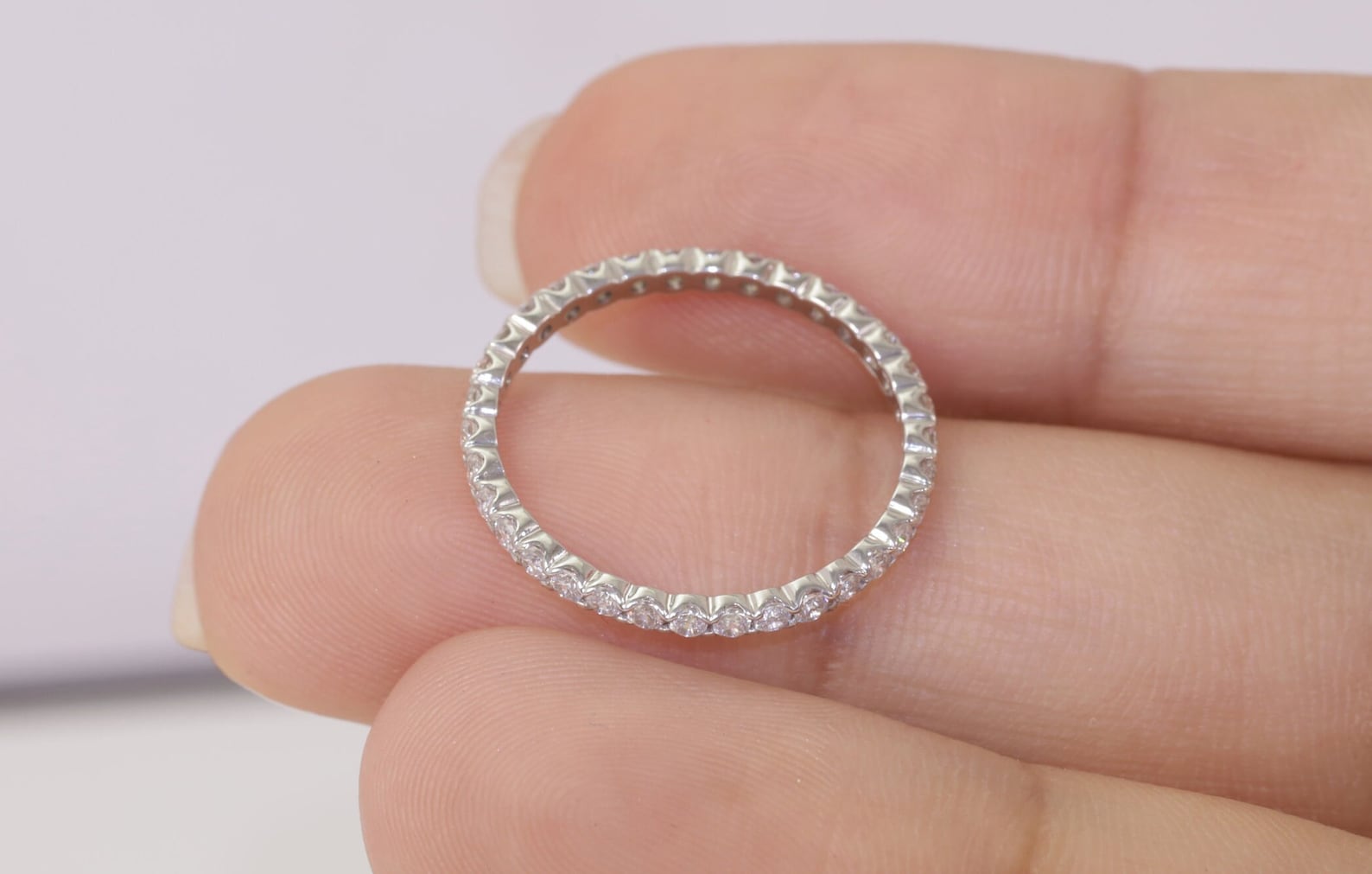 1.5mm Fishtail Moissanite Eternity Ring, Full Eternity Stackable Ring, Fishtail Moissanite Wedding Band, Gift for Women