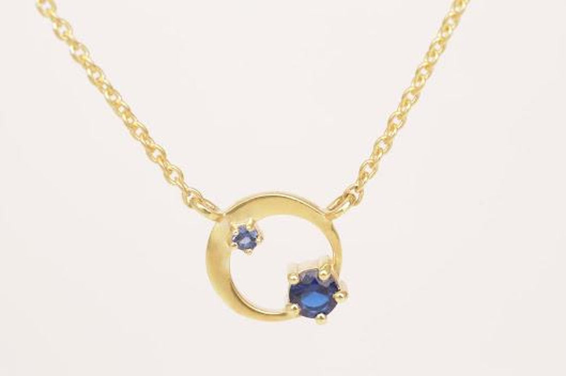 Blue Sapphire Karma Circle Necklace, September Birthstone Gift, Open Circle Karma Necklace, Tiny Circle Necklace, Layering Necklace