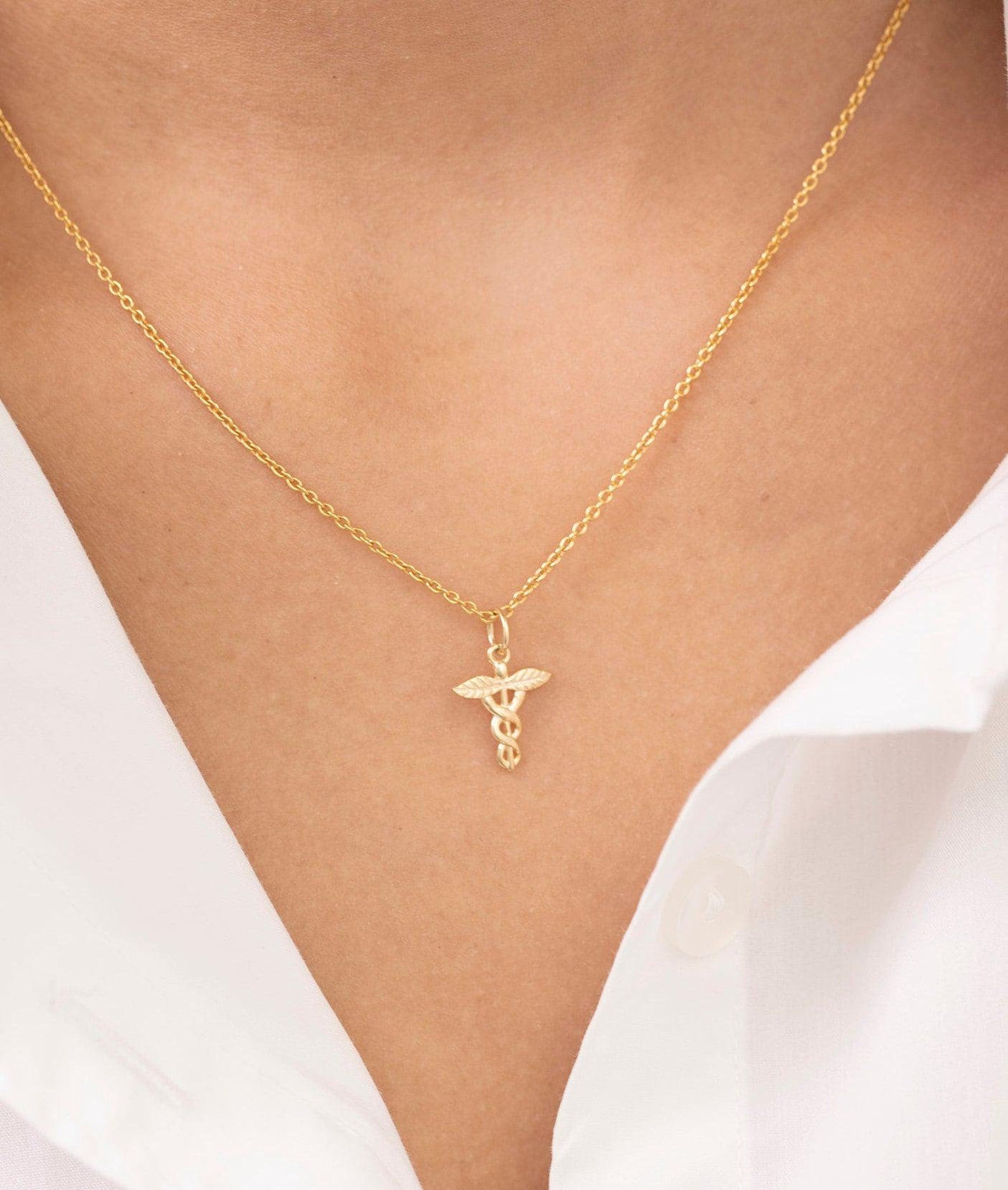 Caduceus Necklace, Medical Symbol Jewelry, Gift for Doctor Nurse or Medical Student, Gift for RN