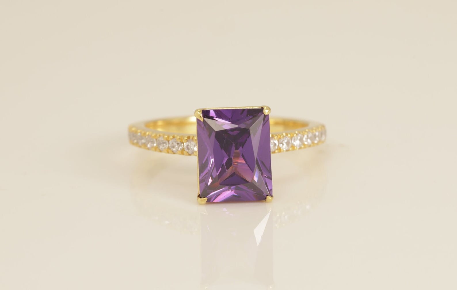 Four Prongs Amethyst Engagement Ring, February Birthstone Ring, Bridal Promise Ring, Amethyst Wedding Ring, Anniversary Ring