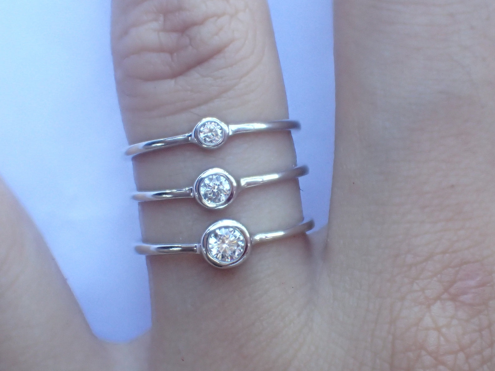 Moissanite Solitaire Ring, Bezel Set Moissanite Ring, Minimalist Simple Moissanite Ring, Stacking Ring, Promise Ring Gift for Her