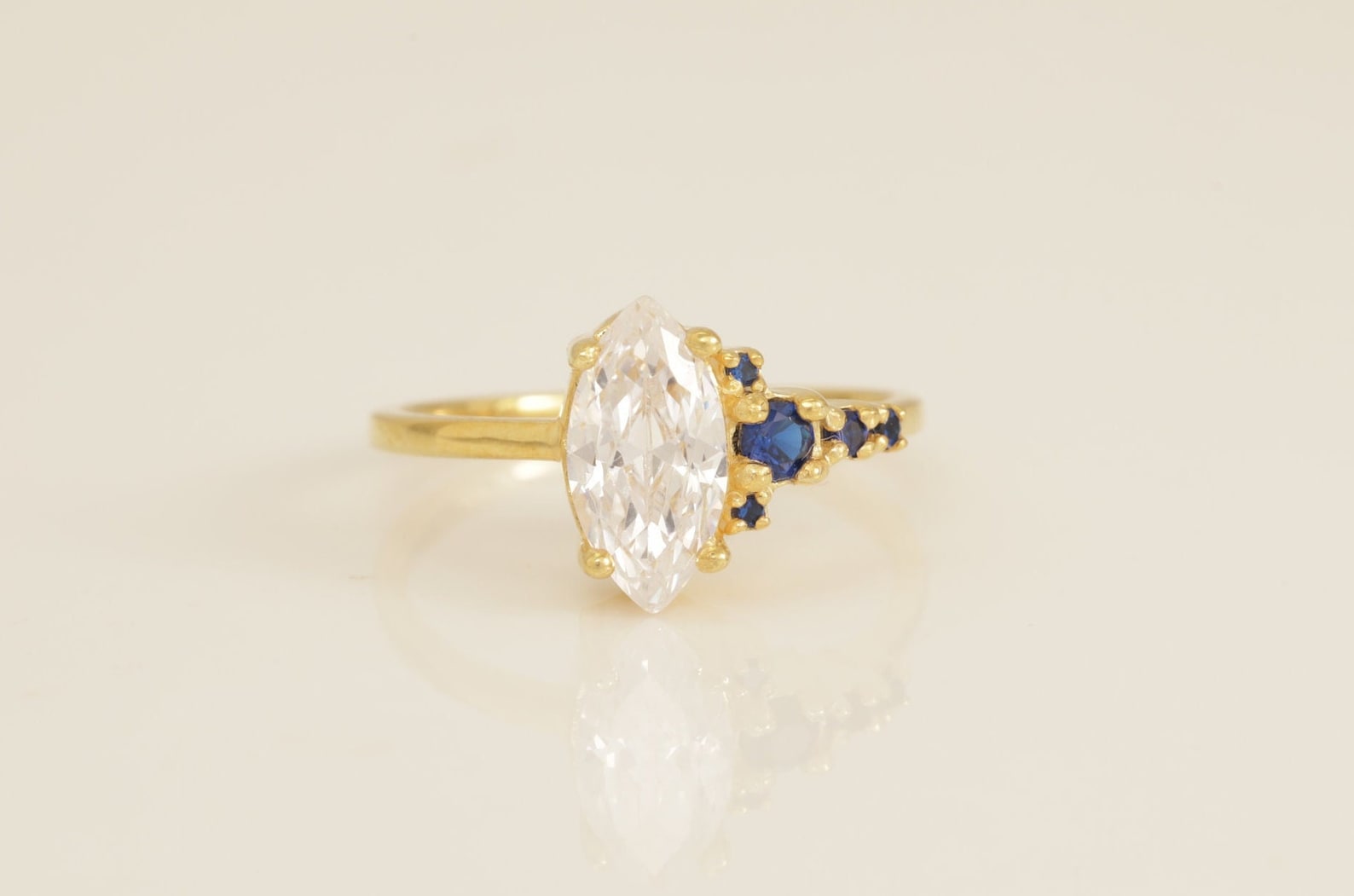 1.0 CT Marquise Cut Diamond Engagement Ring, Blue Sapphire Vintage Wedding Band, Promise Ring, Anniversary Ring Gift for Her