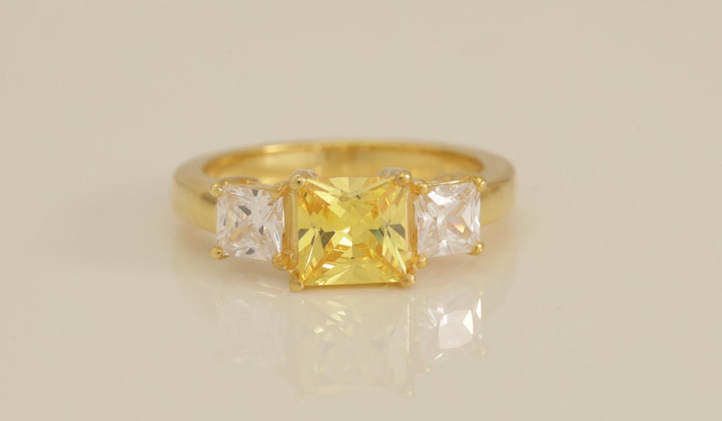 1.25 CT Yellow Sapphire Engagement Ring, Three Stone Princess Cut Wedding Ring, September Birthstone Ring, Anniversary Ring