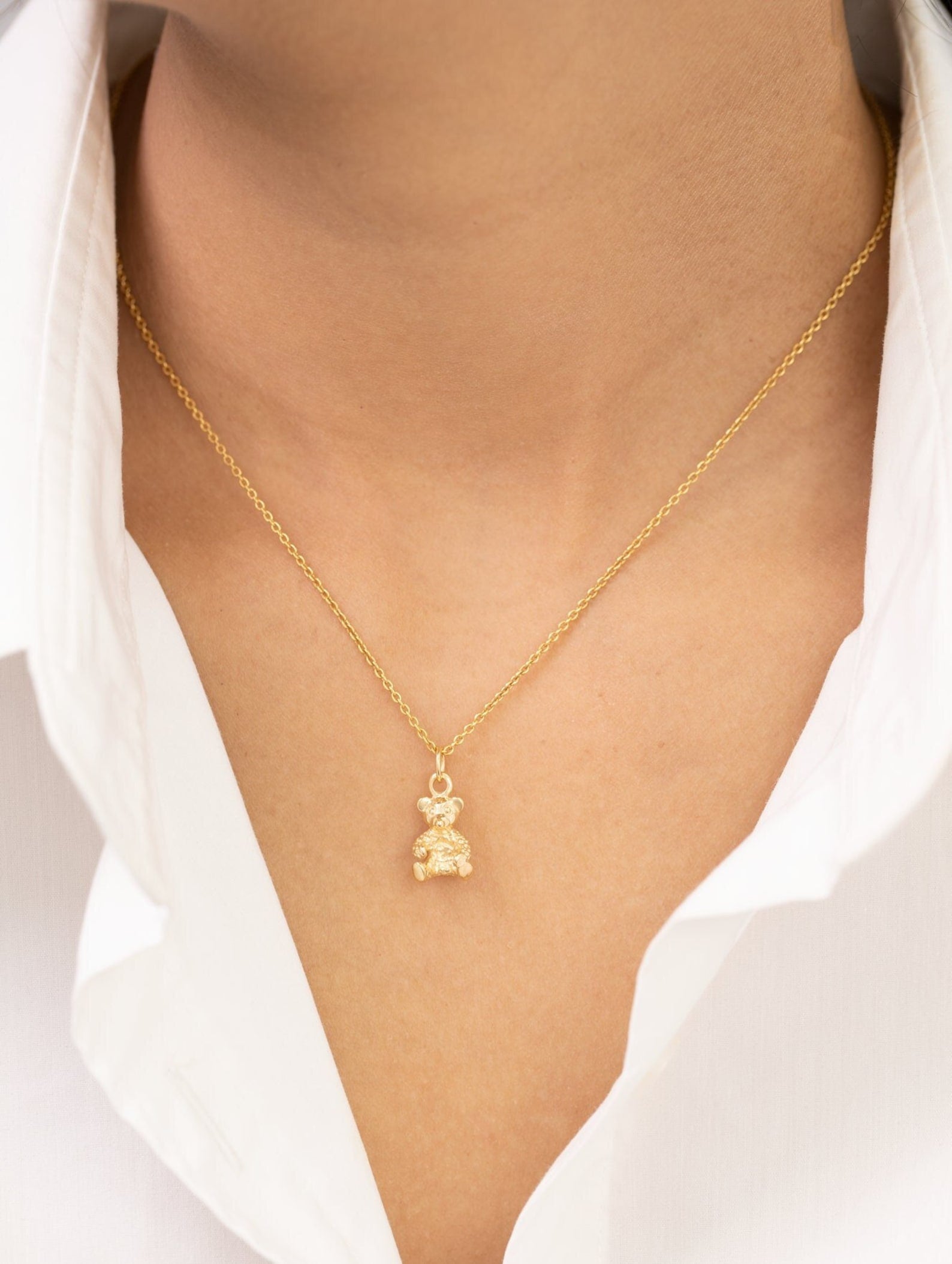 Minimalist Teddy Bear Necklace, Teddy Bear Pendant, Birthday Gift, Cute Necklace, Best Friend Gift, Animal Jewelry