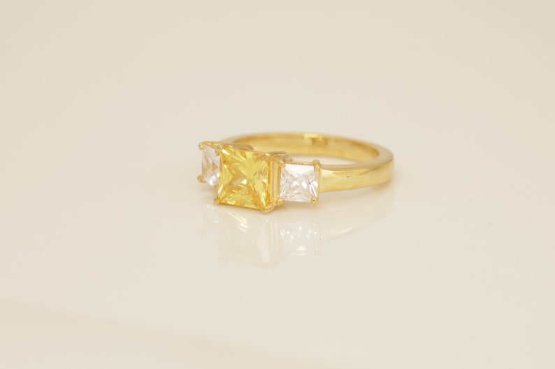 1.25 CT Yellow Sapphire Engagement Ring, Three Stone Princess Cut Wedding Ring, September Birthstone Ring, Anniversary Ring