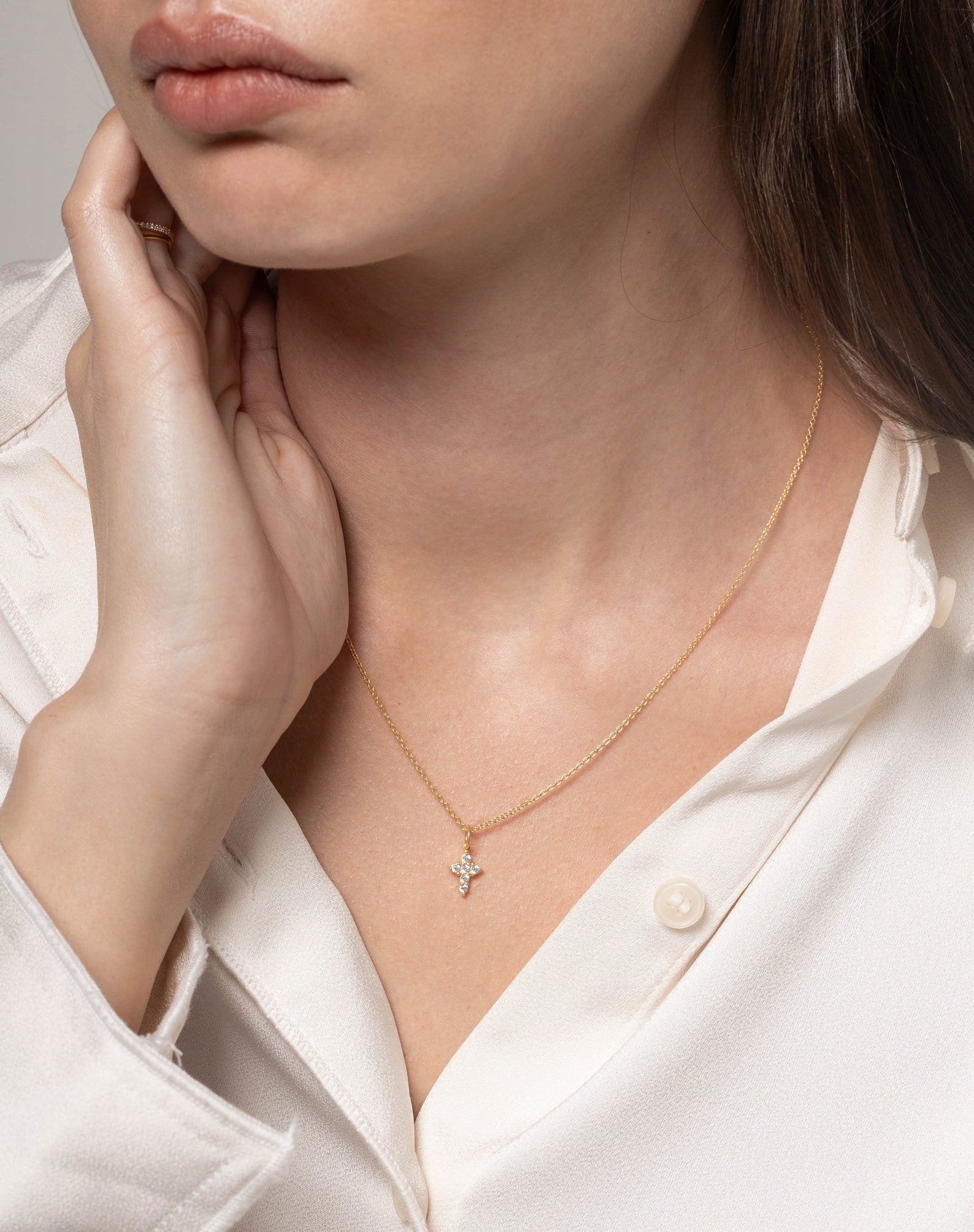 Minimalist Moissanite Cross Necklace / Tiny Cross Pendant Gift for Women / Religious Necklace Gift for Her / Cross Pendant