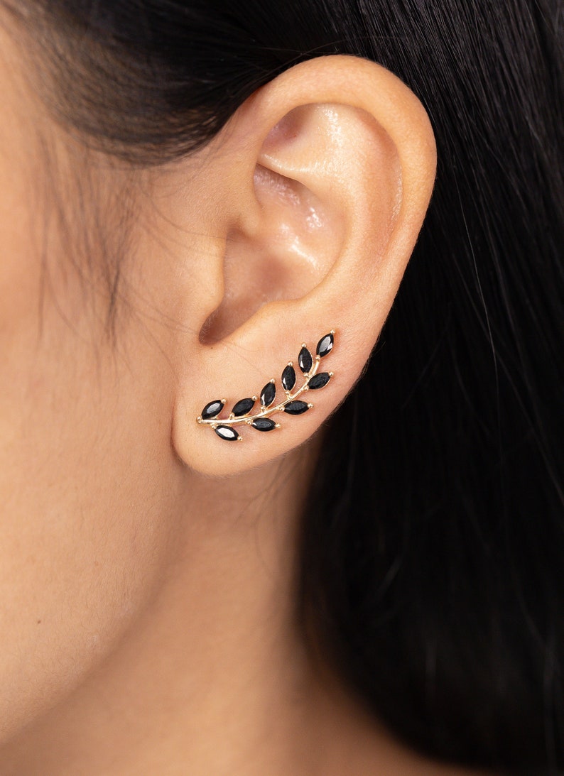 Black Diamonds Earring Climber / Marquise Ear Crawlers Earrings / Ear Climber Earrings / Bridesmaid Gift