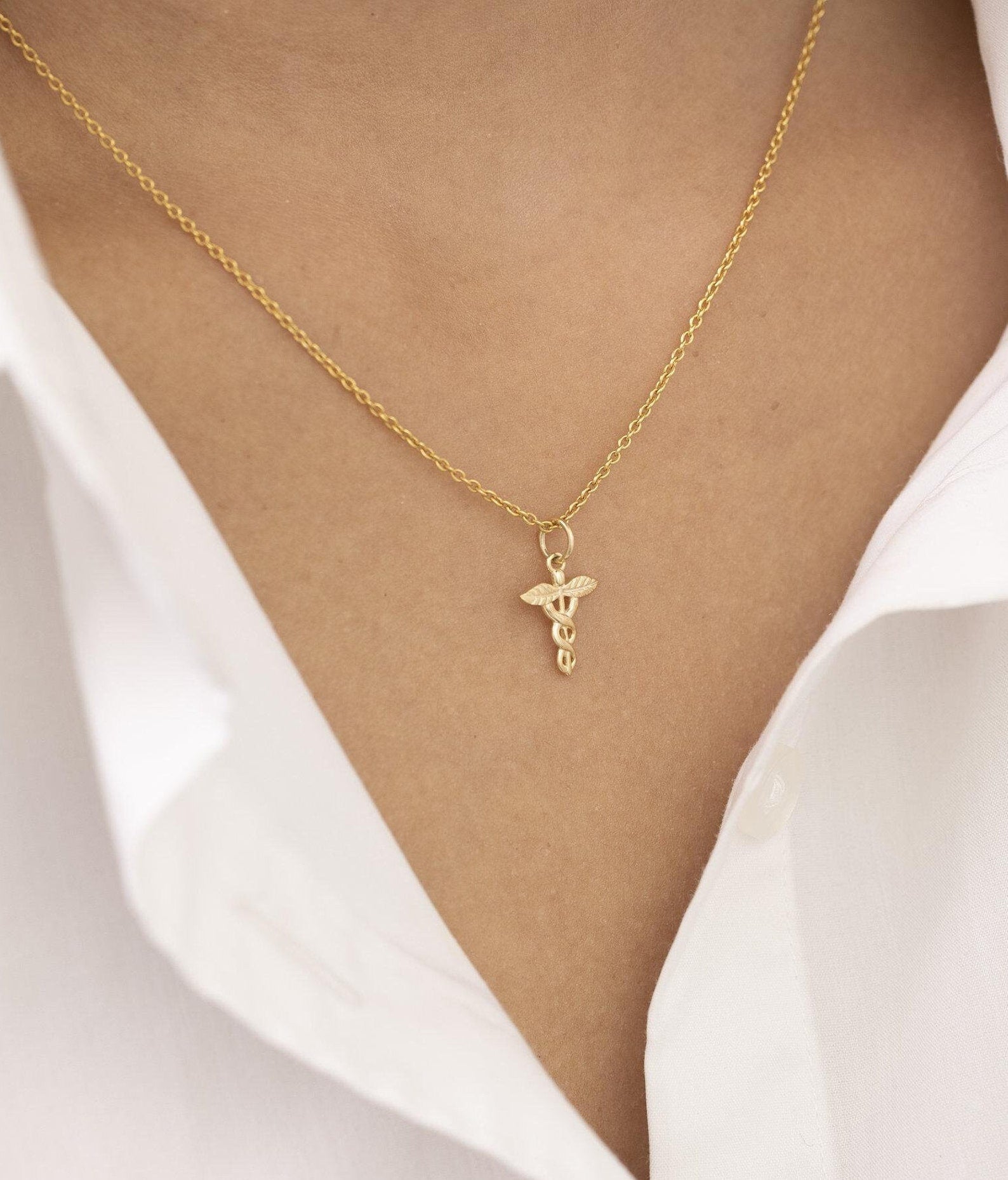 Caduceus Necklace, Medical Symbol Jewelry, Gift for Doctor Nurse or Medical Student, Gift for RN