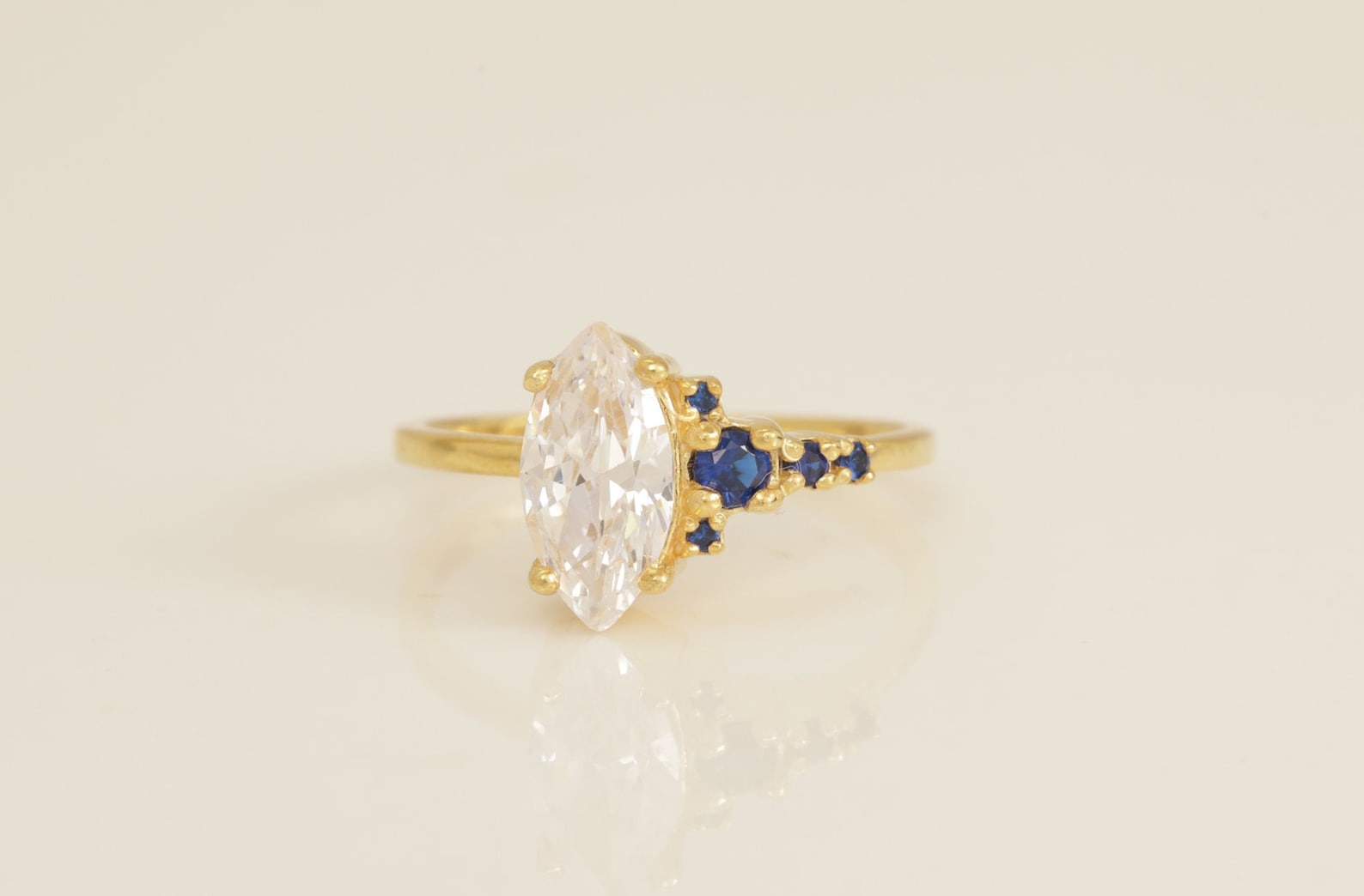 1.0 CT Marquise Cut Diamond Engagement Ring, Blue Sapphire Vintage Wedding Band, Promise Ring, Anniversary Ring Gift for Her