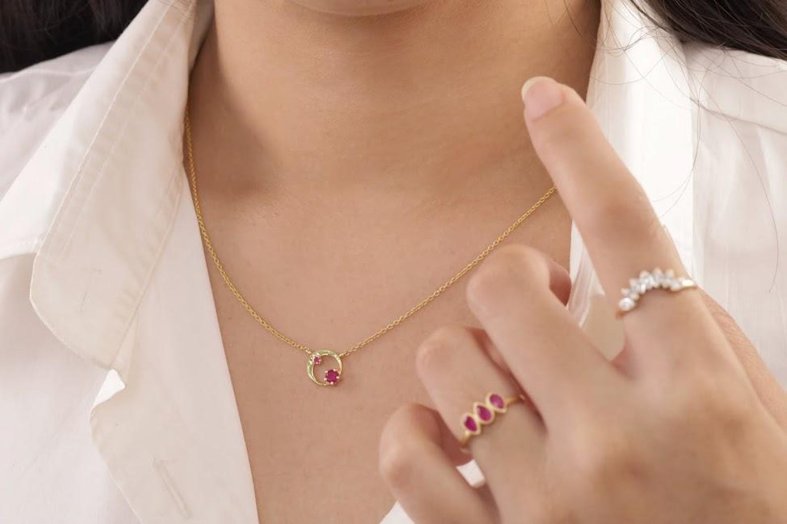 Ruby Karma Circle Necklace, July Birthstone Necklace, Open Circle Karma Necklace, Minimalist Circle Necklace, Layering Necklace