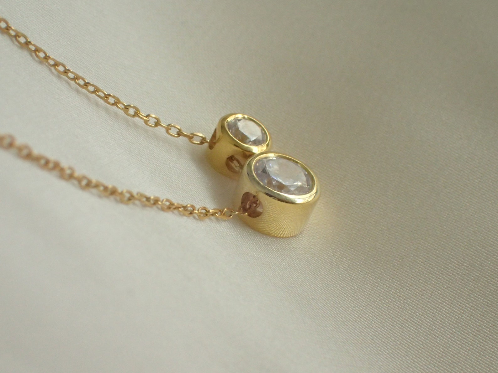 Solitaire Necklace / Delicate Diamond Necklace / Sterling Silver Bezel Set Necklace / Two Stones Layering Necklace