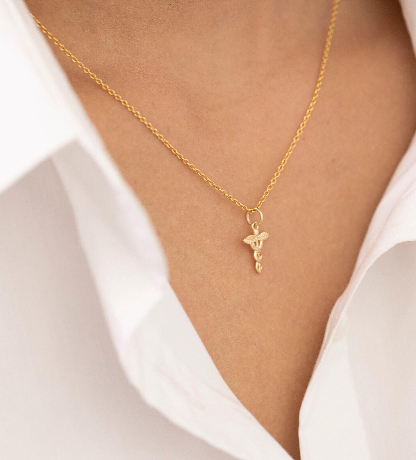 Caduceus Necklace, Medical Symbol Jewelry, Gift for Doctor Nurse or Medical Student, Gift for RN