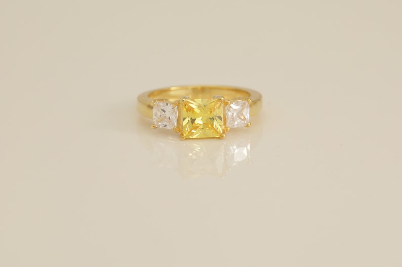 1.25 CT Yellow Sapphire Engagement Ring, Three Stone Princess Cut Wedding Ring, September Birthstone Ring, Anniversary Ring