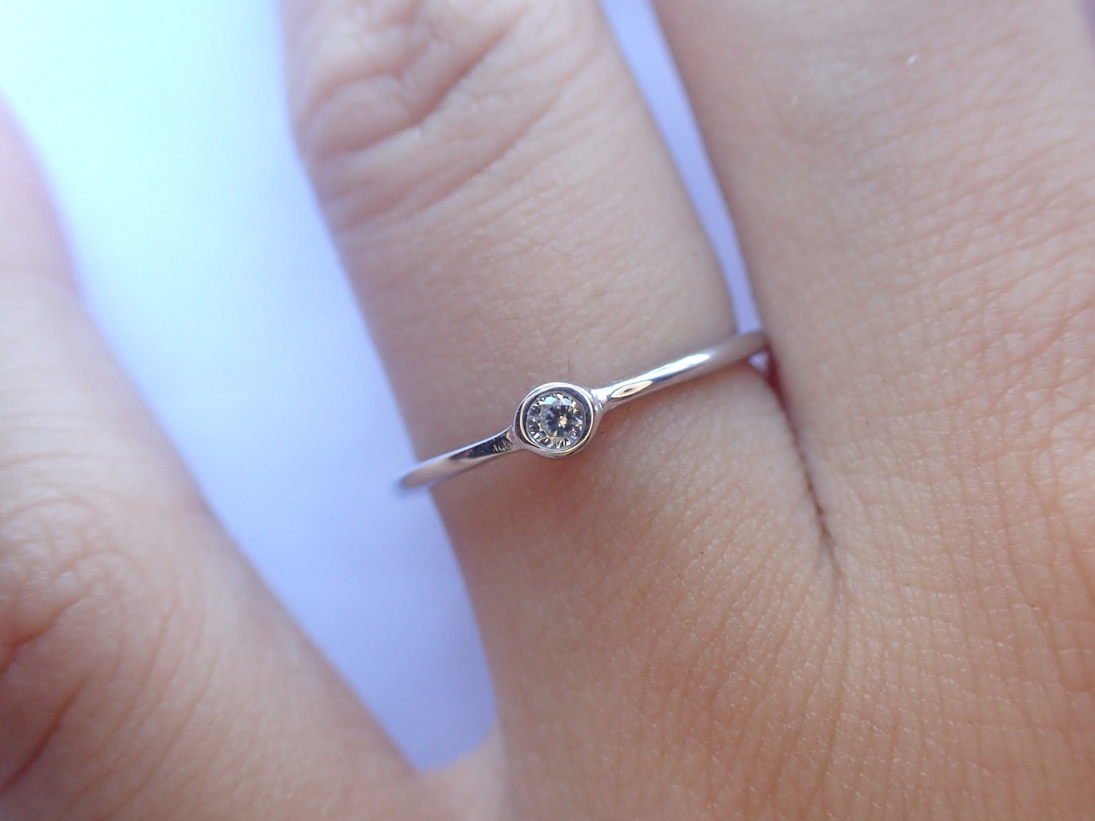 Moissanite Solitaire Ring, Bezel Set Moissanite Ring, Minimalist Simple Moissanite Ring, Stacking Ring, Promise Ring Gift for Her