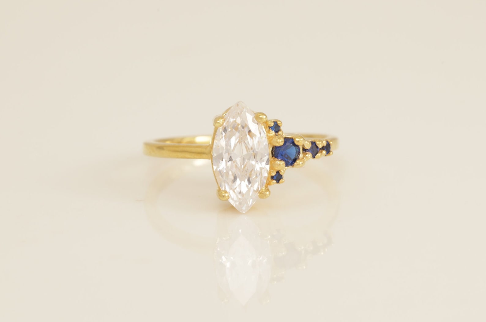 1.0 CT Marquise Cut Diamond Engagement Ring, Blue Sapphire Vintage Wedding Band, Promise Ring, Anniversary Ring Gift for Her