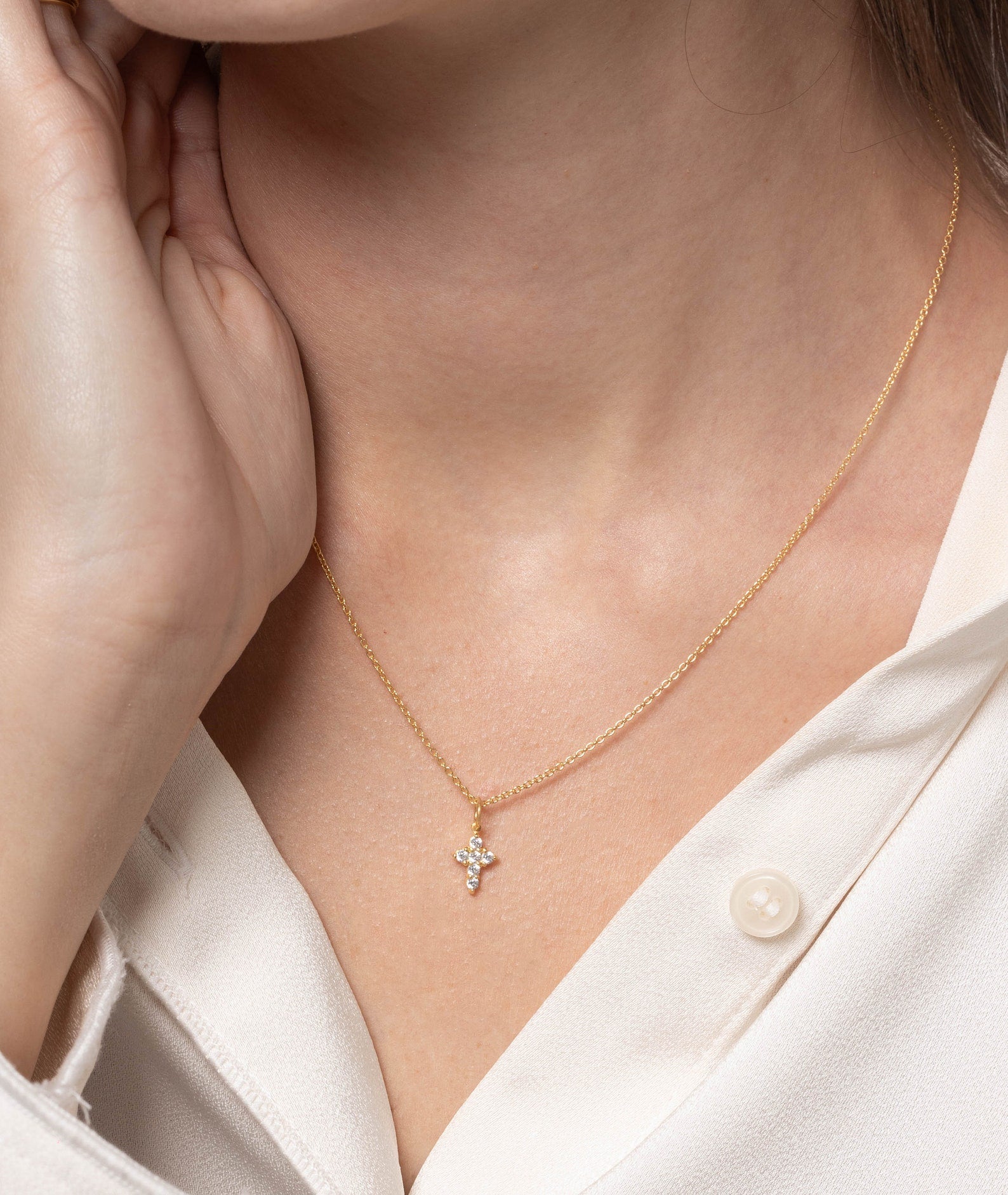 Minimalist Moissanite Cross Necklace / Tiny Cross Pendant Gift for Women / Religious Necklace Gift for Her / Cross Pendant