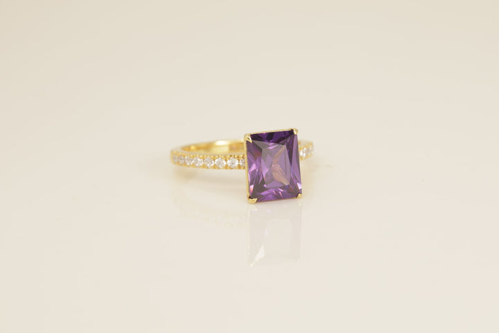 Four Prongs Amethyst Engagement Ring, February Birthstone Ring, Bridal Promise Ring, Amethyst Wedding Ring, Anniversary Ring