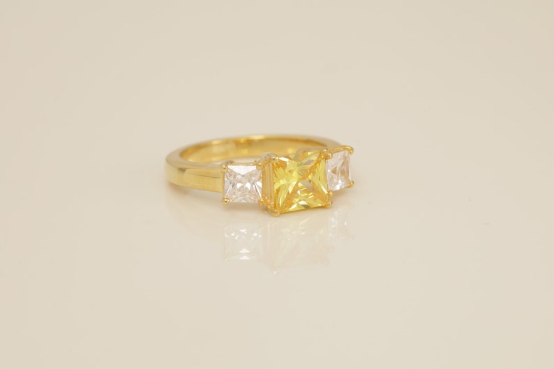 1.25 CT Yellow Sapphire Engagement Ring, Three Stone Princess Cut Wedding Ring, September Birthstone Ring, Anniversary Ring