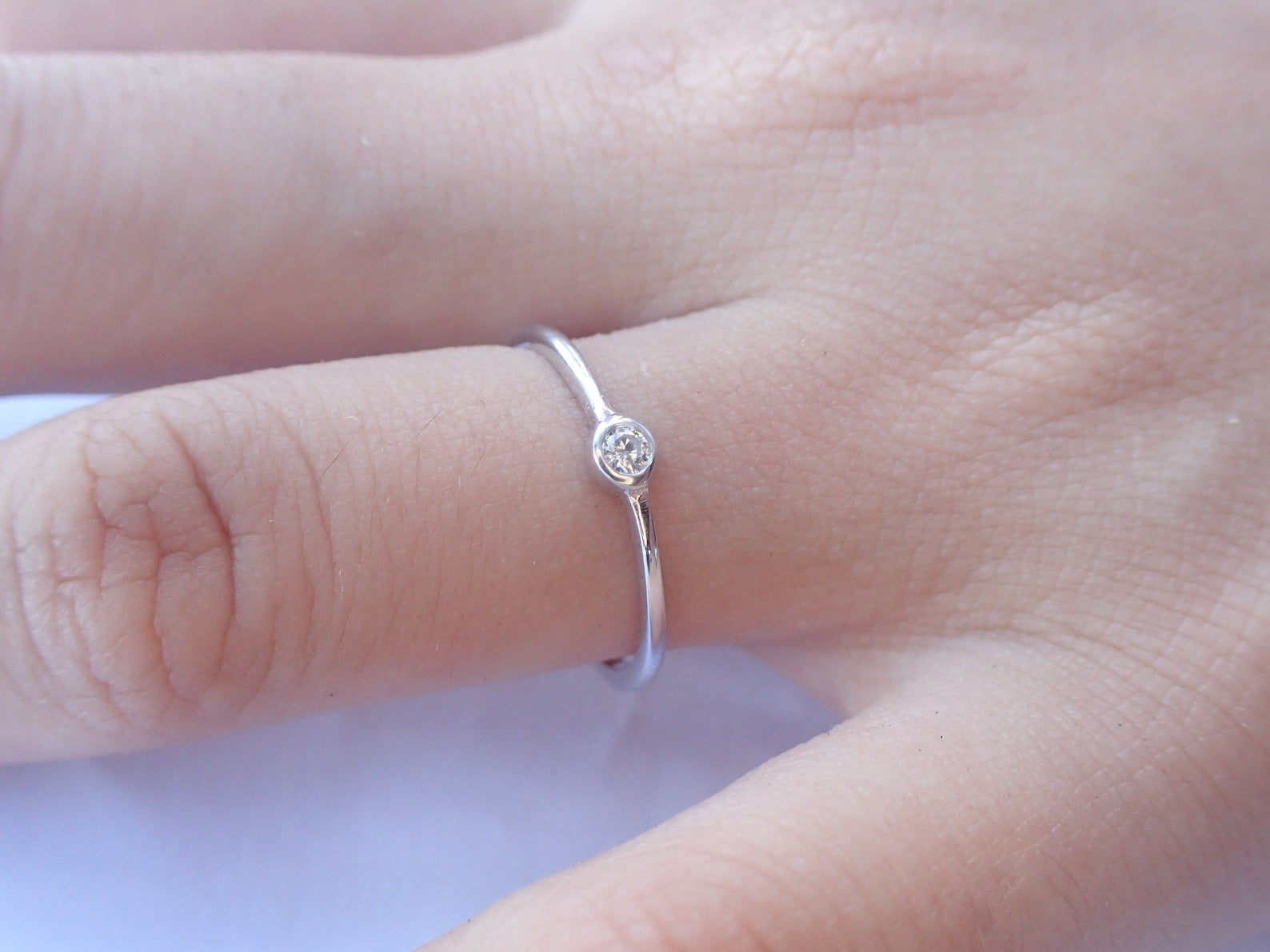 Moissanite Solitaire Ring, Bezel Set Moissanite Ring, Minimalist Simple Moissanite Ring, Stacking Ring, Promise Ring Gift for Her