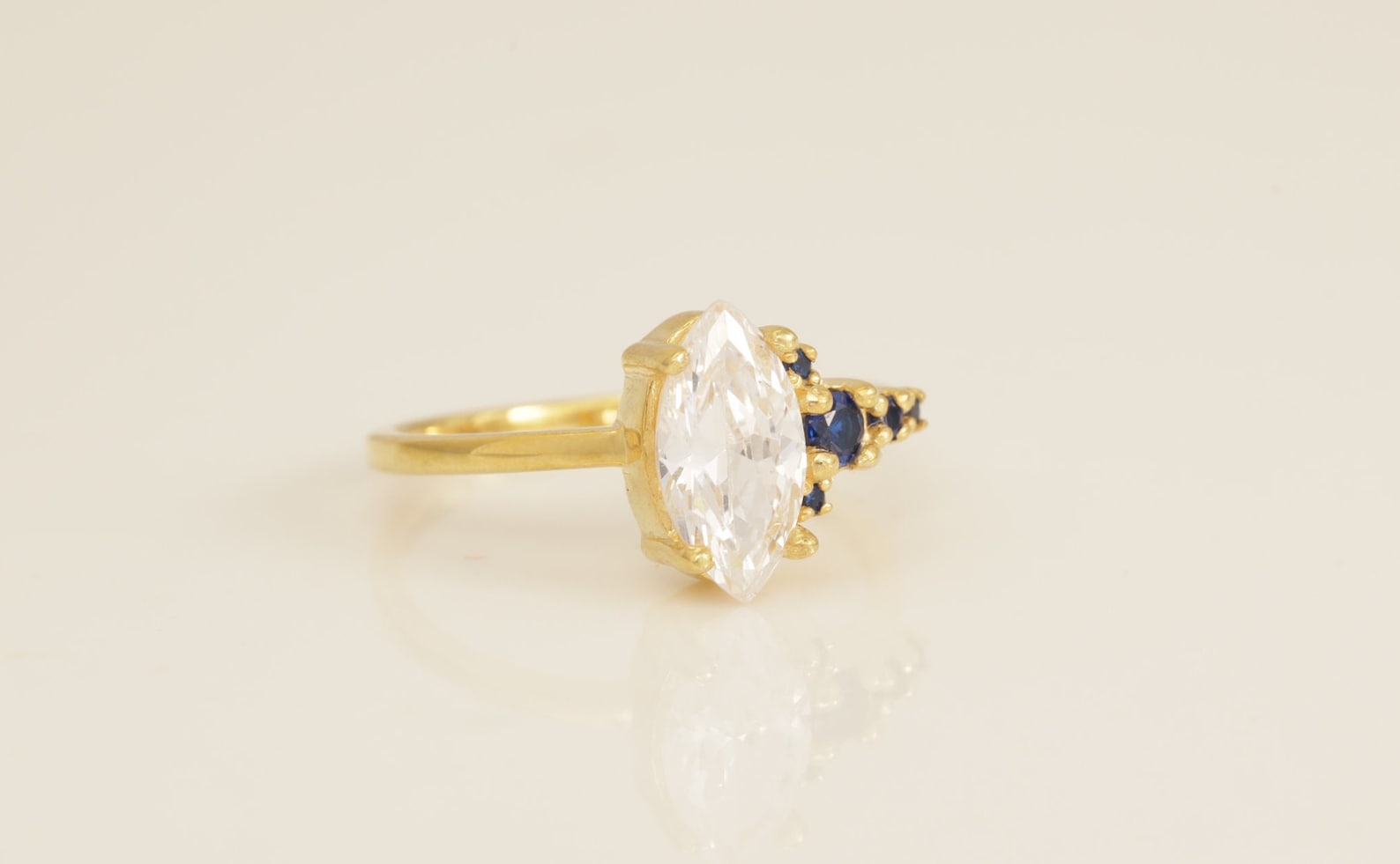 1.0 CT Marquise Cut Diamond Engagement Ring, Blue Sapphire Vintage Wedding Band, Promise Ring, Anniversary Ring Gift for Her