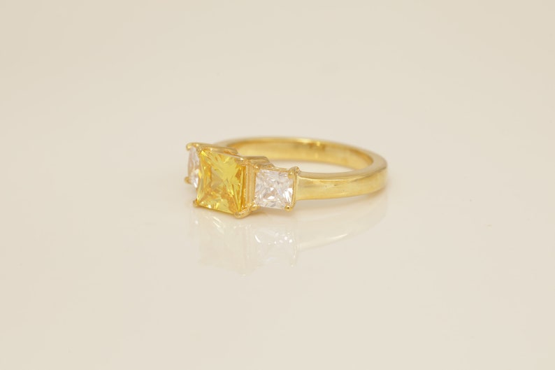 1.25 CT Yellow Sapphire Engagement Ring, Three Stone Princess Cut Wedding Ring, September Birthstone Ring, Anniversary Ring