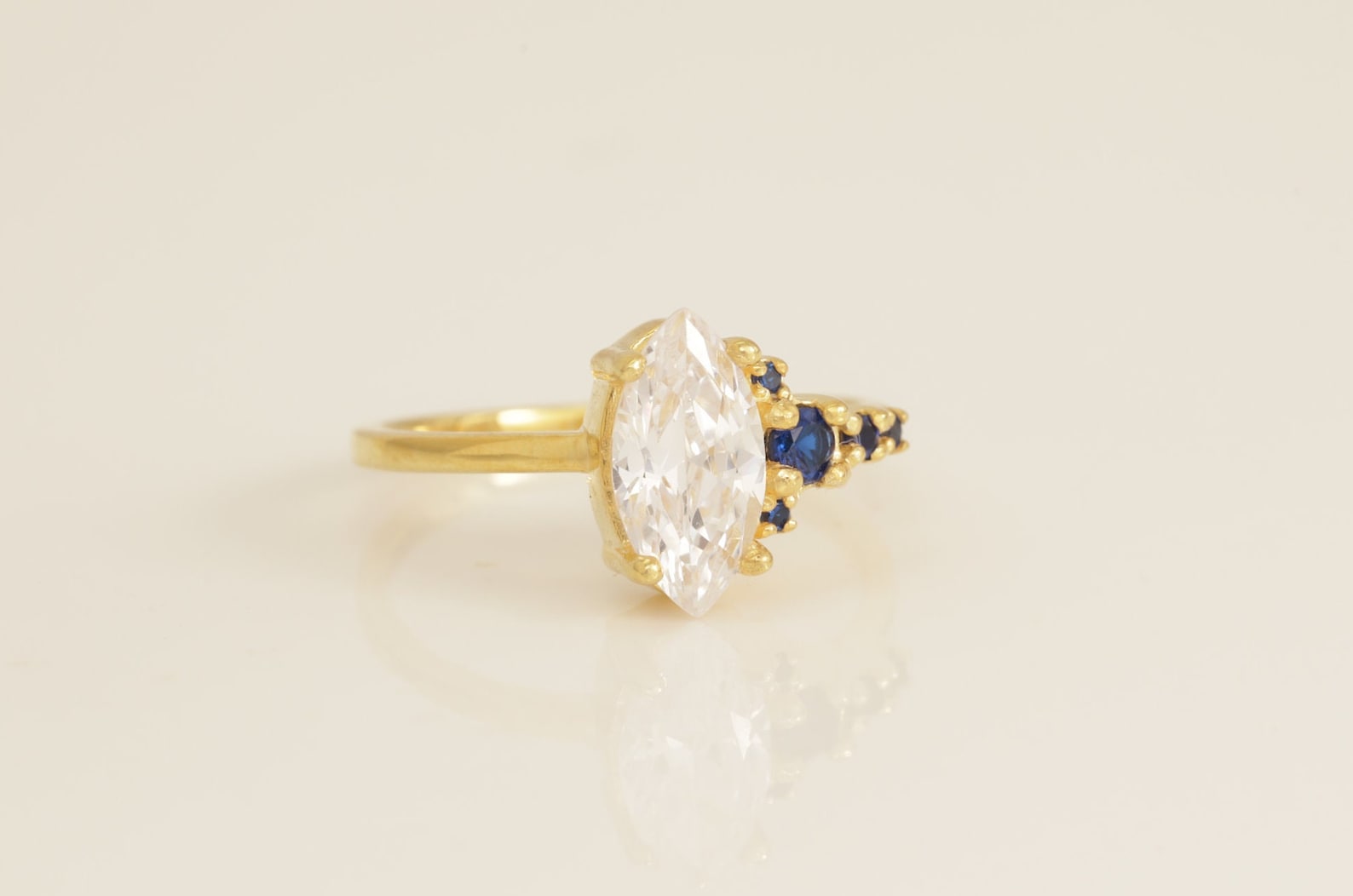 1.0 CT Marquise Cut Diamond Engagement Ring, Blue Sapphire Vintage Wedding Band, Promise Ring, Anniversary Ring Gift for Her