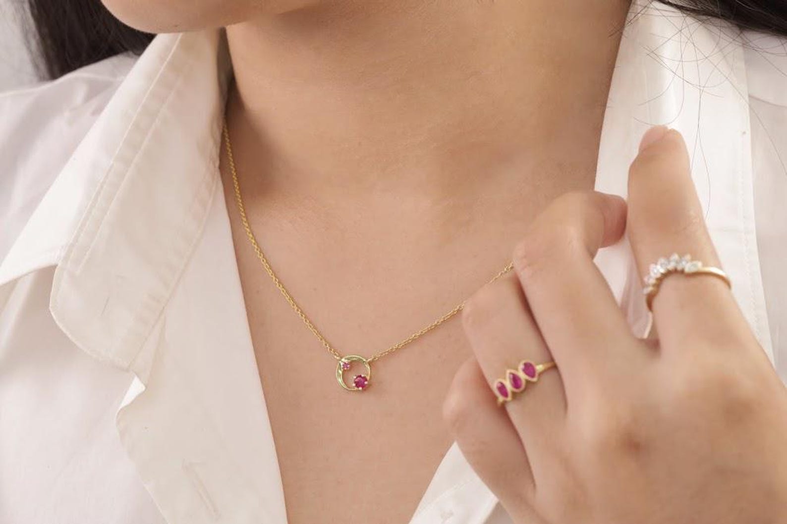 Ruby Karma Circle Necklace, July Birthstone Necklace, Open Circle Karma Necklace, Minimalist Circle Necklace, Layering Necklace