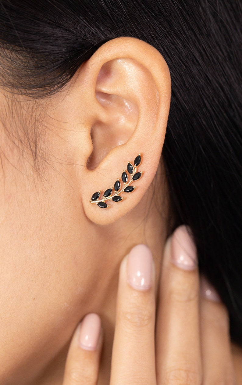 Black Diamonds Earring Climber / Marquise Ear Crawlers Earrings / Ear Climber Earrings / Bridesmaid Gift