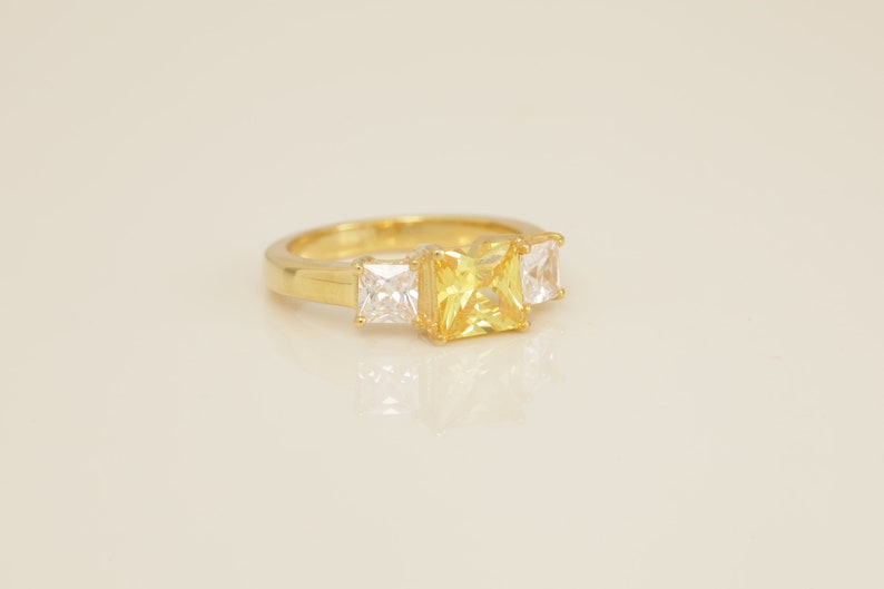1.25 CT Yellow Sapphire Engagement Ring, Three Stone Princess Cut Wedding Ring, September Birthstone Ring, Anniversary Ring