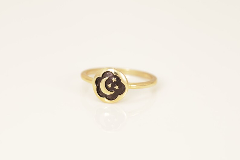 Crescent Moon Ring, Moon Disc Ring, Dainty Crescent Moon Promise Ring, Moon and Star Ring, Stackable Ring Gift for Her