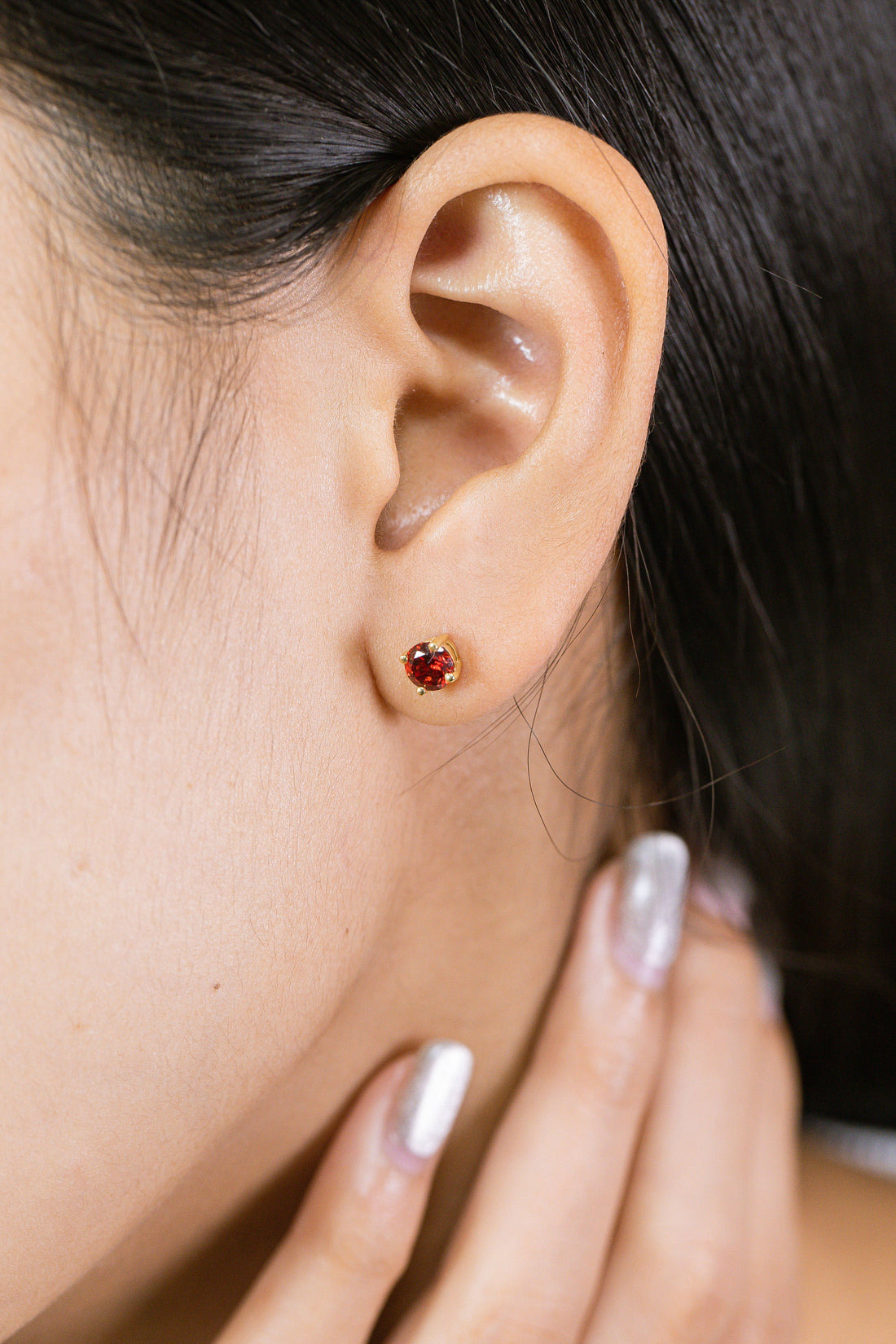 Four Prong Garnet Stud Earrings, January Birthstone Gifts, Starling Silver Garnet Solitaire Earring, Everyday Earrings