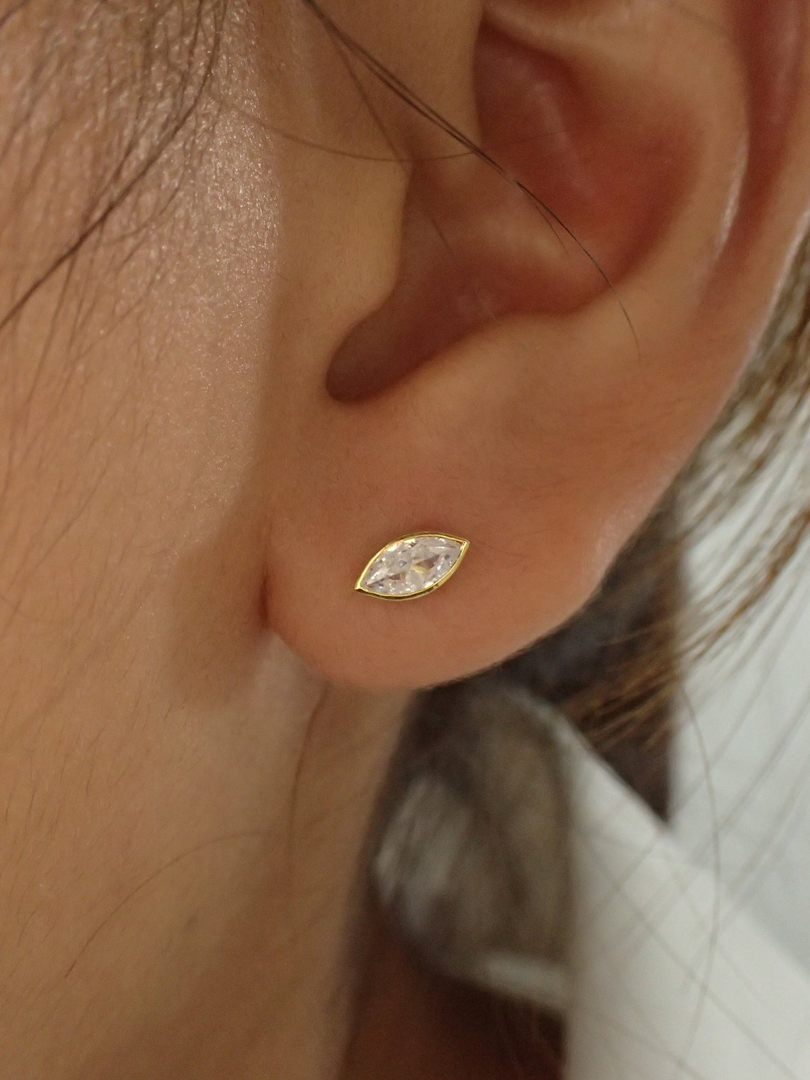 Sterling Silver Marquise Earrings / Diamonds Marquise Studs / Solitaire Marquise Stud / Cartilage Piercing