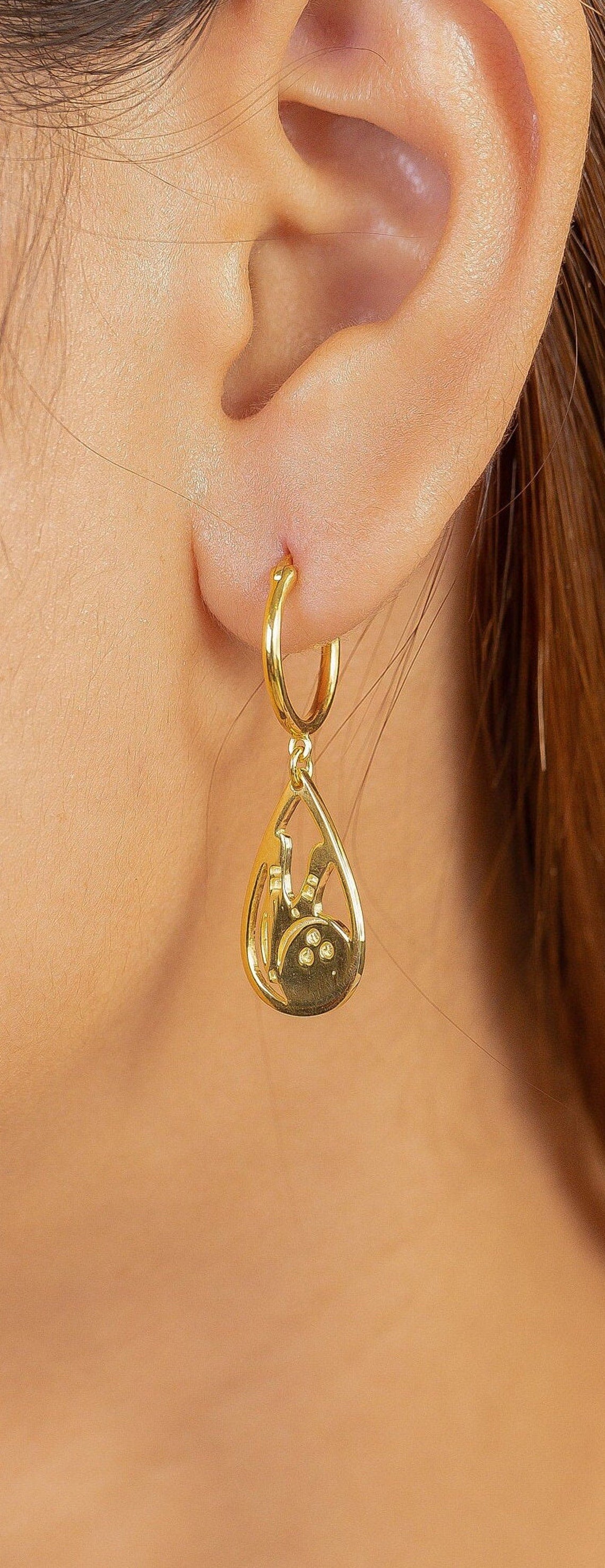 Bowling Hoop Earrings, Bowling Earrings, Bowling Earring for Ladies Bowlers, Bowling Player Wife Earring, Gift for Bowling League Member