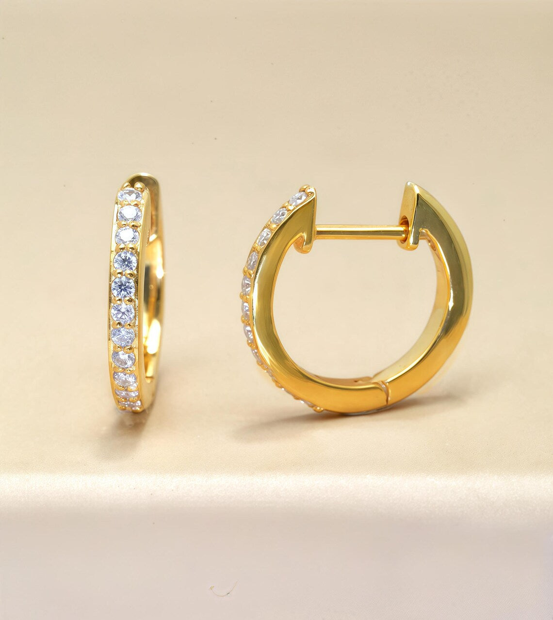 8mm Diamonds Hoop Earrings, Minimalist Hoop Earring Gift for Women, Huggies Hoop Earrings, Pave Hoop Earrings, Wedding Earrings