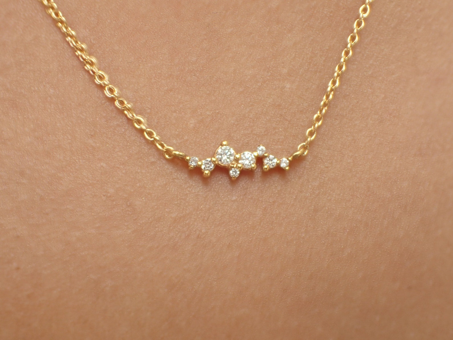 Moissanite Cluster Necklace, Cluster Chart Gift for Women, Minimalist Layering Necklace Gift for Her, Wedding Necklace