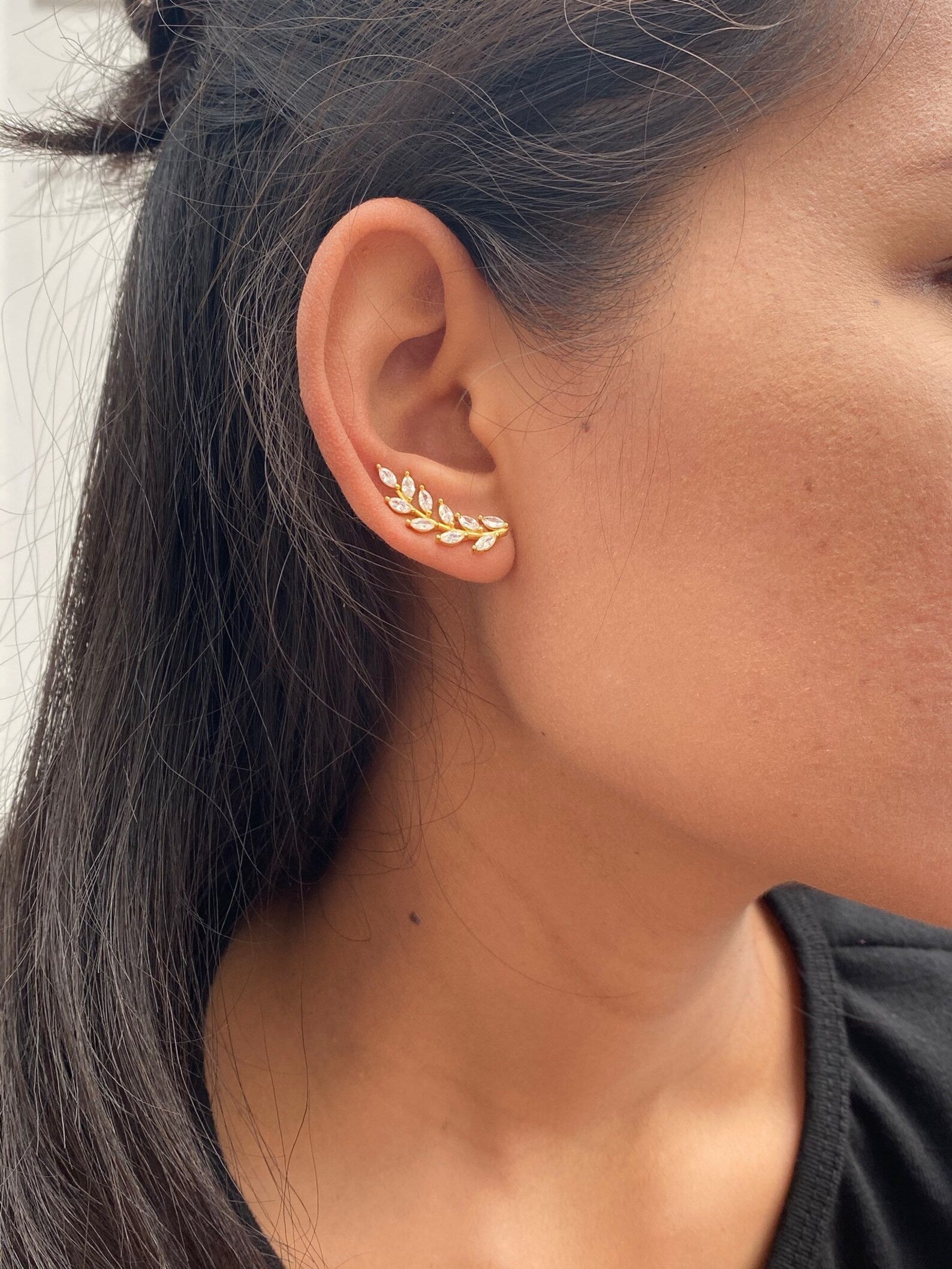 Moissanite Ear Climber Earrings / Marquise Unique Earrings Climber / Ear Crawlers Earrings / Bridesmaid Gift / Minimalist Earrings