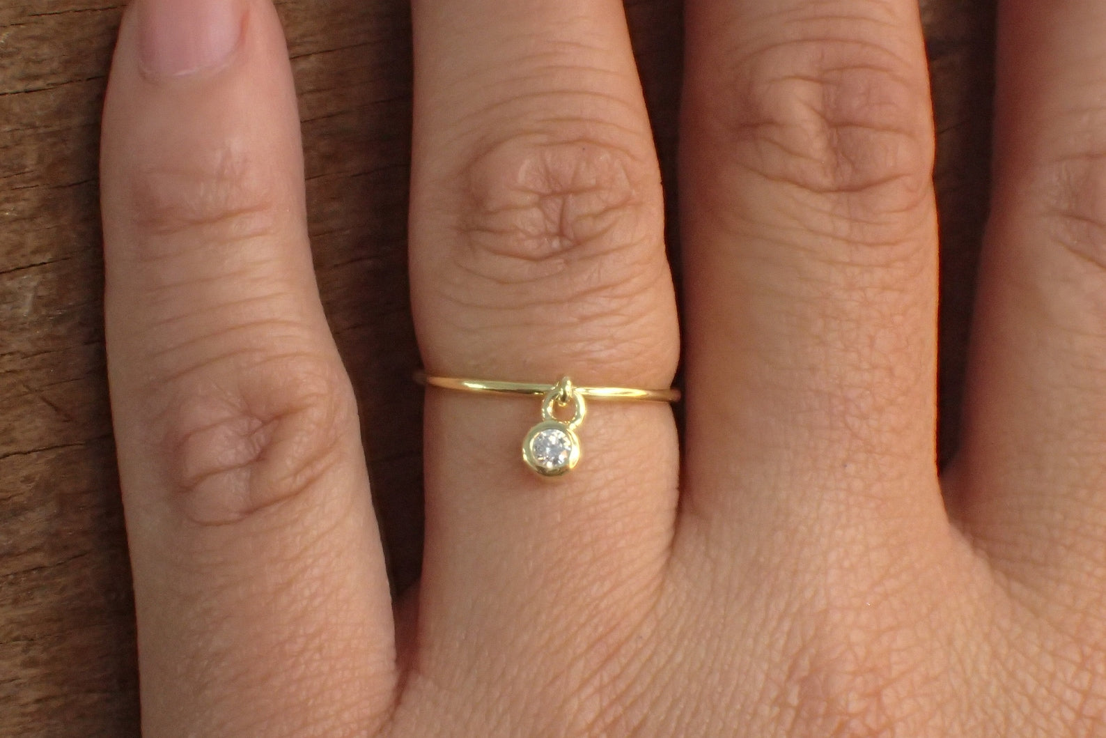 2.5mm Moissanite Dangle Ring / 1mm Gold Thin Ring / Moissanite Stacking Ring / Lovely Gifts for Anyone