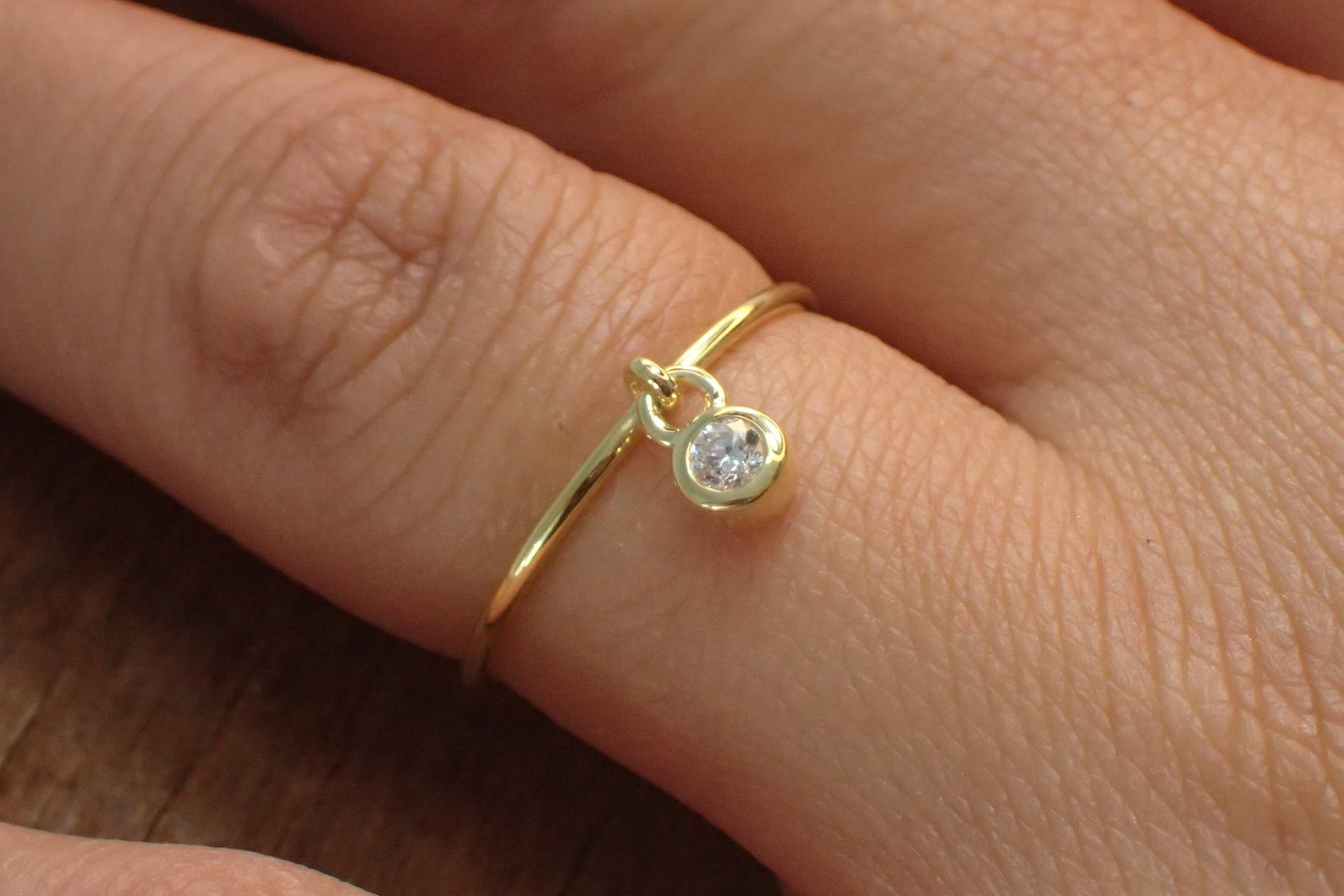 2.5mm Moissanite Dangle Ring / 1mm Gold Thin Ring / Moissanite Stacking Ring / Lovely Gifts for Anyone