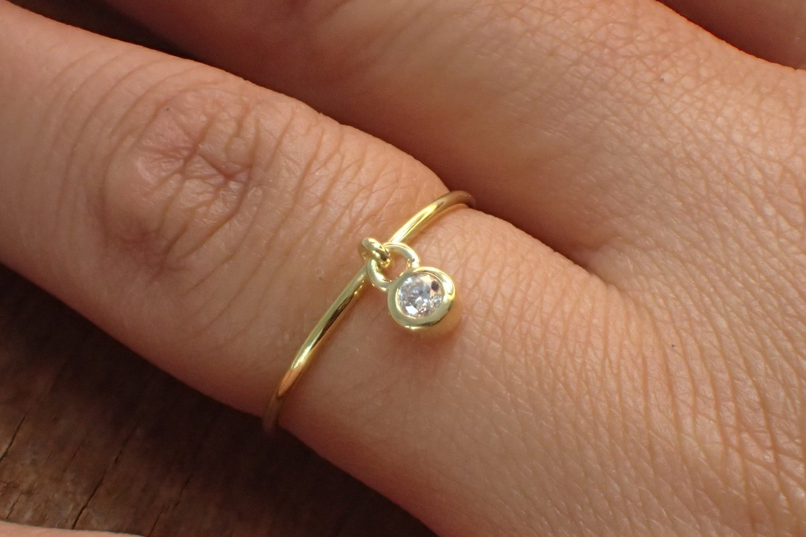 2.5mm Moissanite Dangle Ring / 1mm Gold Thin Ring / Moissanite Stacking Ring / Lovely Gifts for Anyone