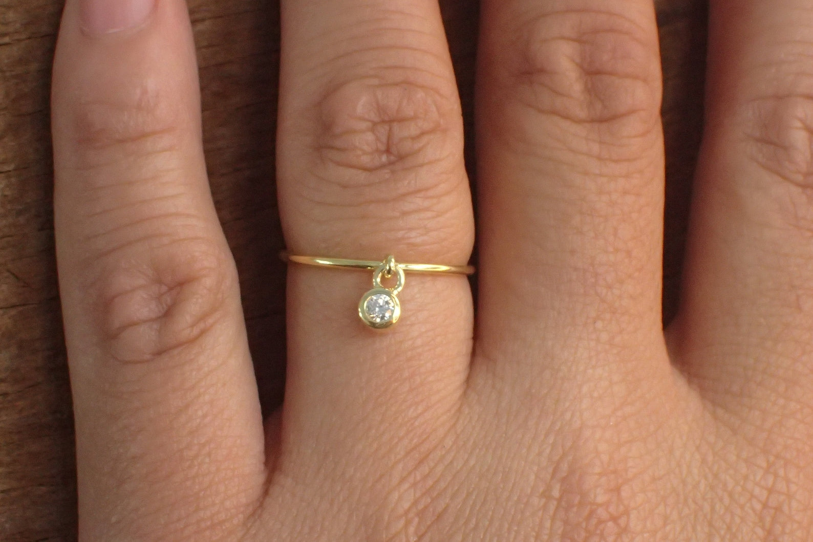 2.5mm Moissanite Dangle Ring / 1mm Gold Thin Ring / Moissanite Stacking Ring / Lovely Gifts for Anyone