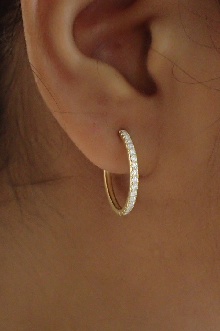 Diamond Hoop Earrings, Minimalist Diamond Earrings, 18mm Gold Earring Gift for Mom or Sweetheart