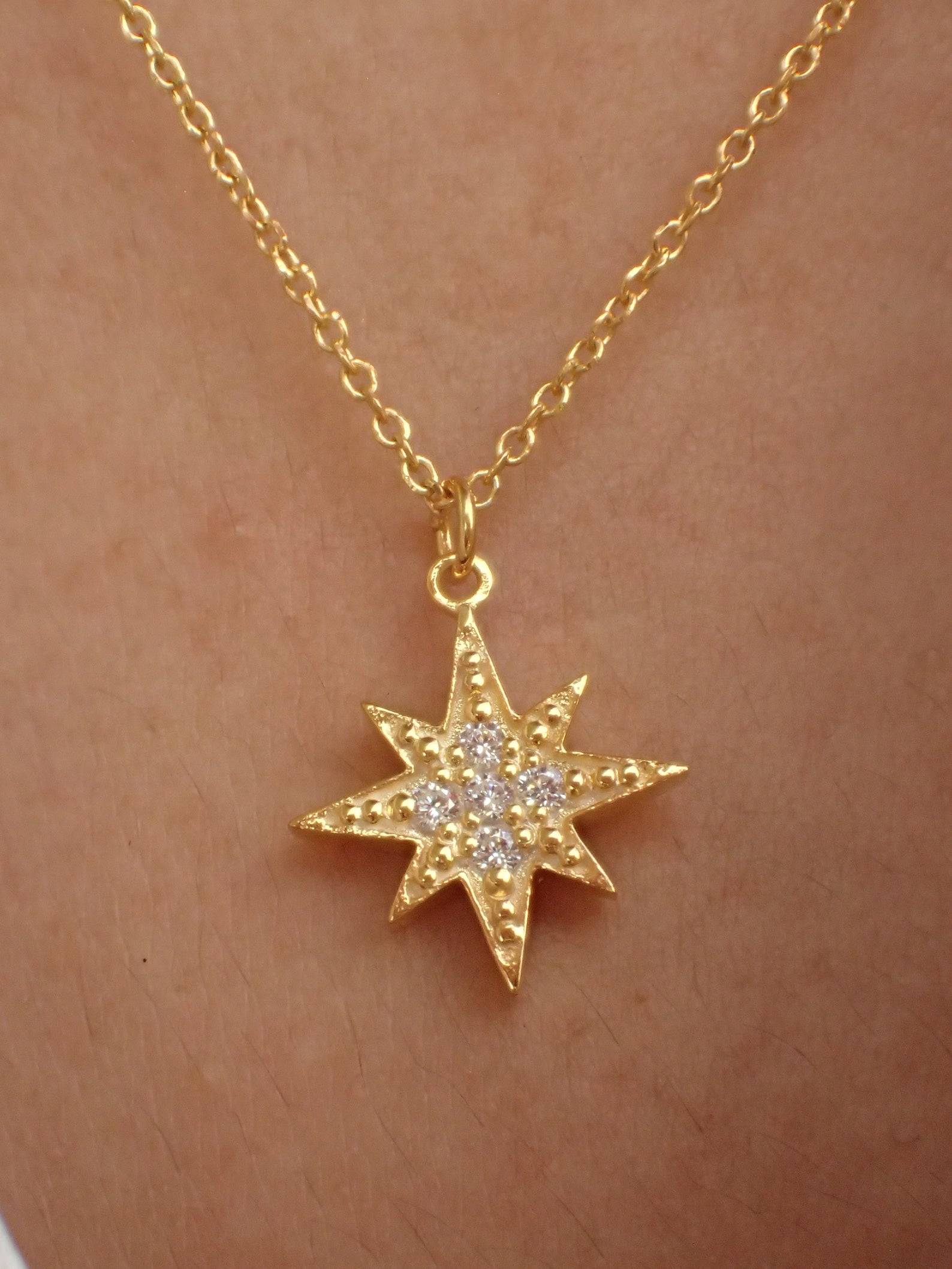 North Star Necklace / North Star Charm / Diamonds Star Necklace / Bridesmaid Gift